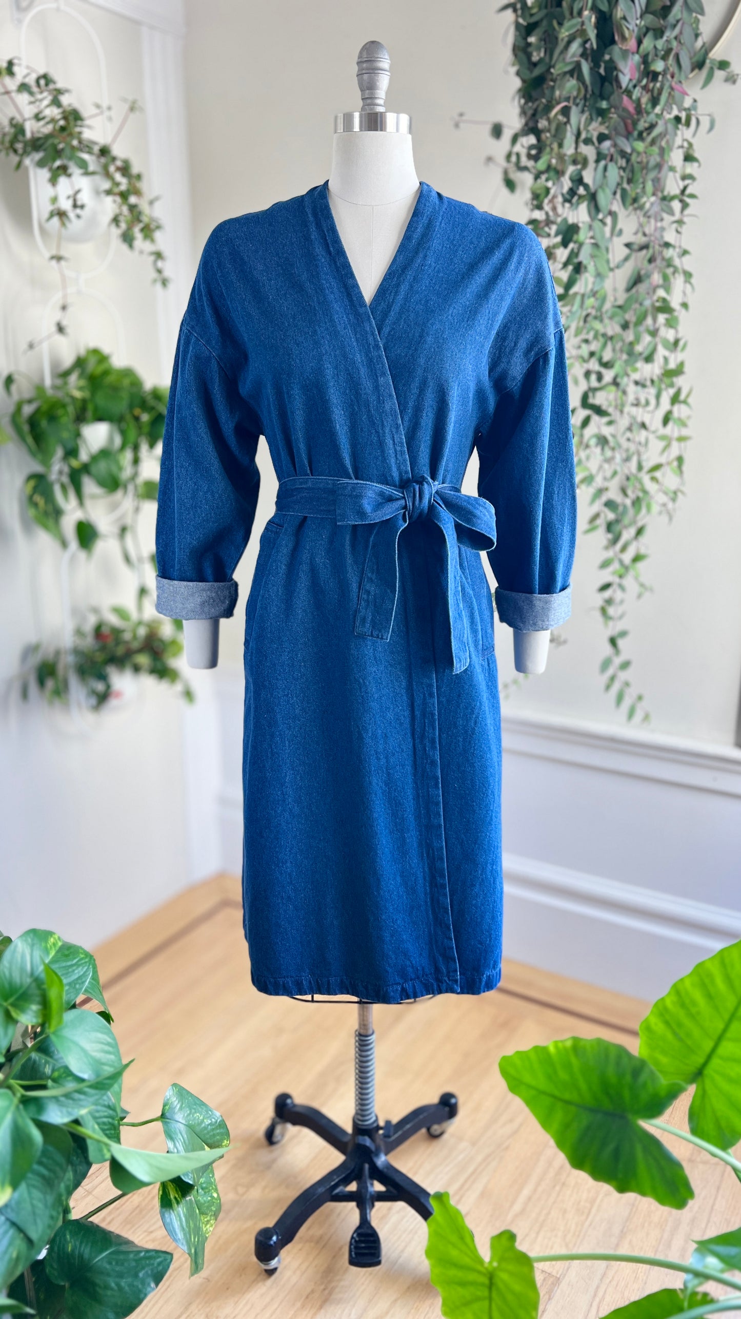 1970s Belted Denim Wrap Coat | small/medium/large