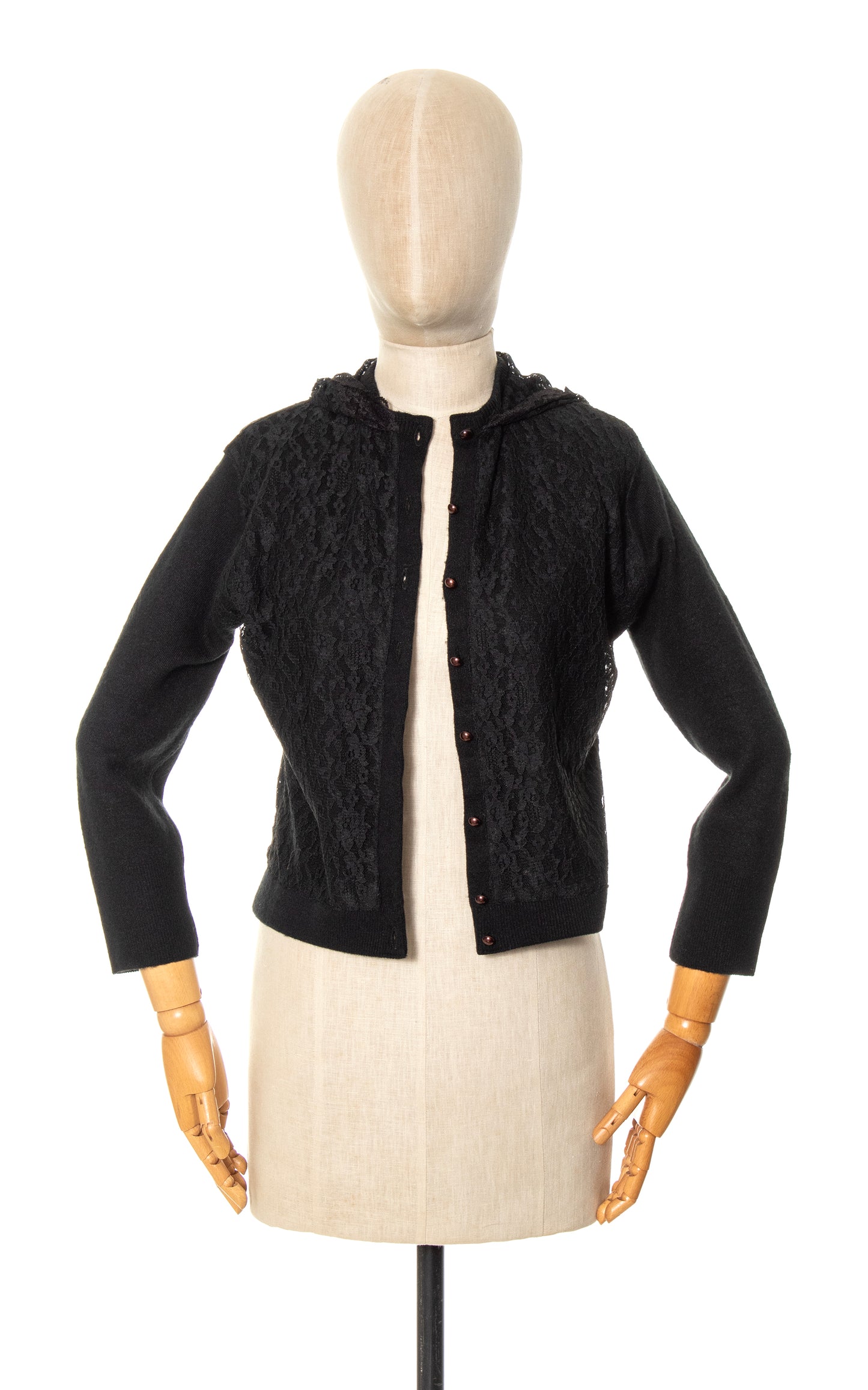 1950s Hooded Lace Knit Cardigan | small/medium