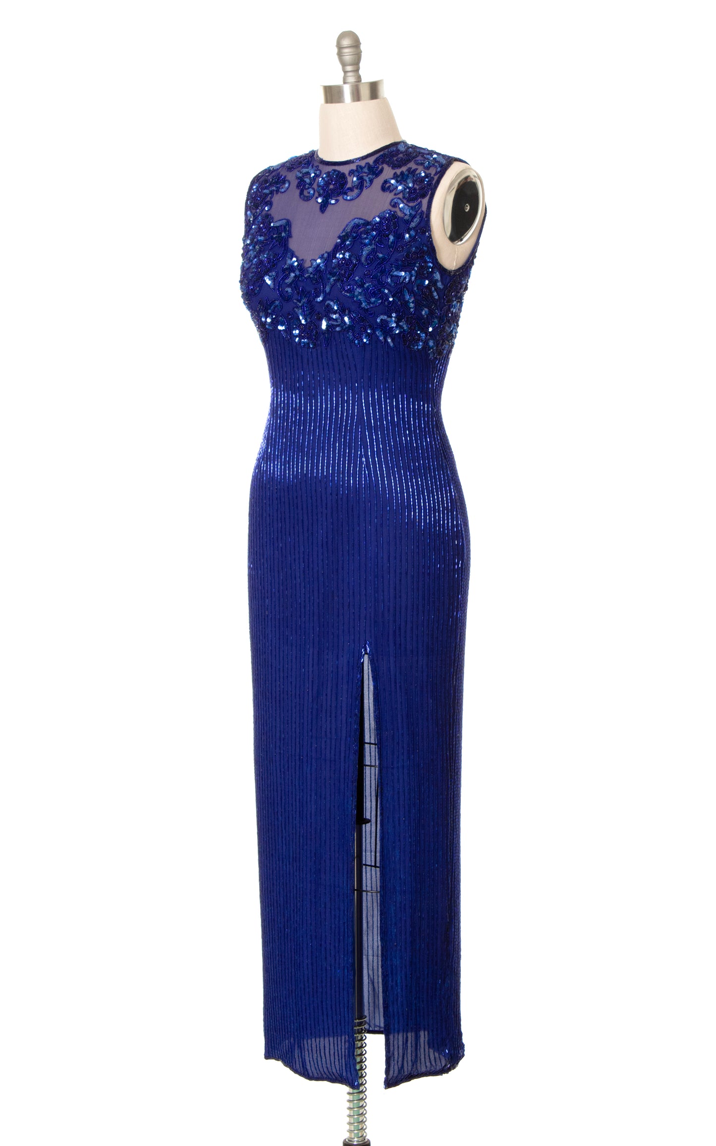 1980s Blue Silk Beaded Gown | medium/large