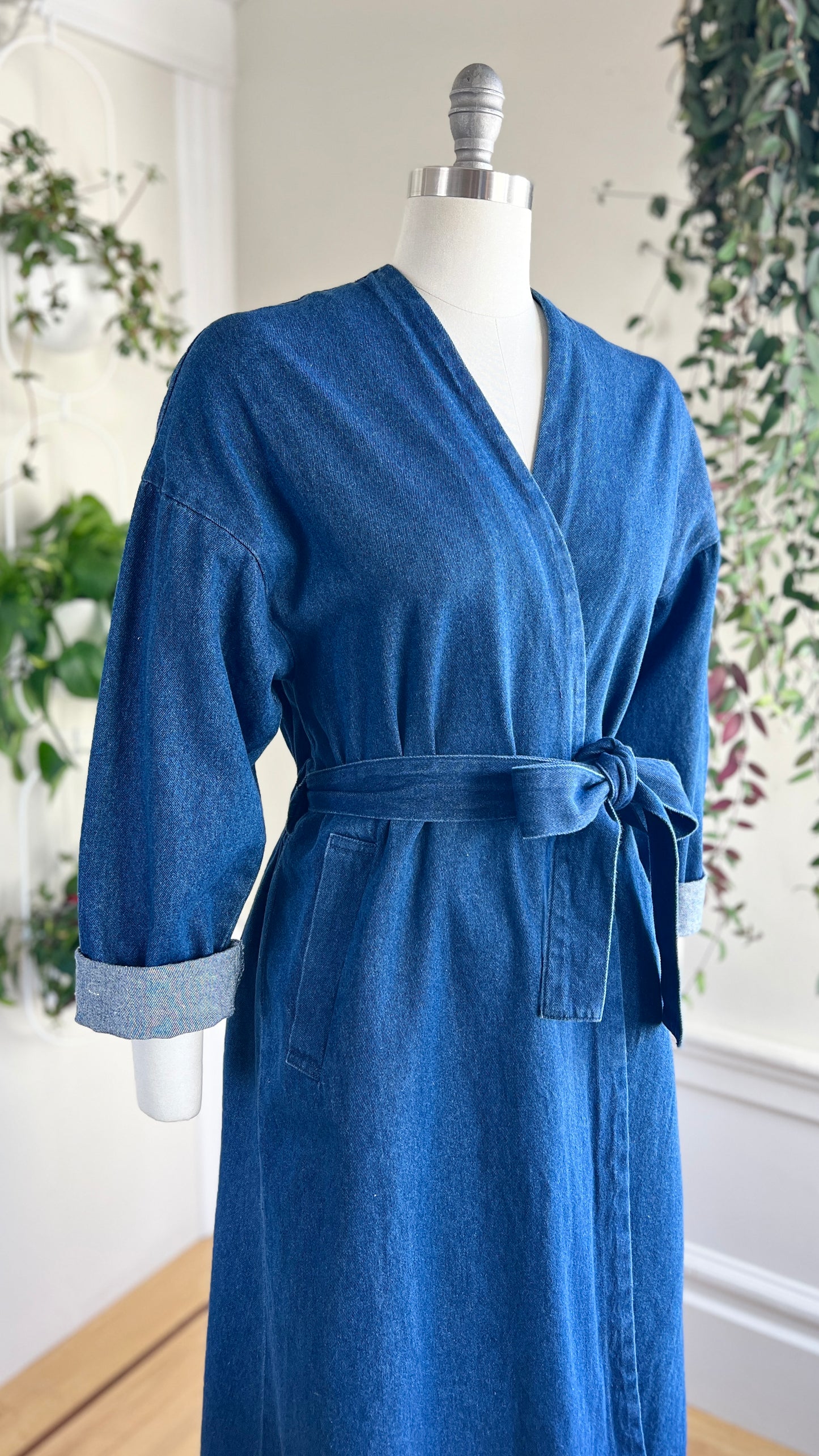 1970s Belted Denim Wrap Coat | small/medium/large