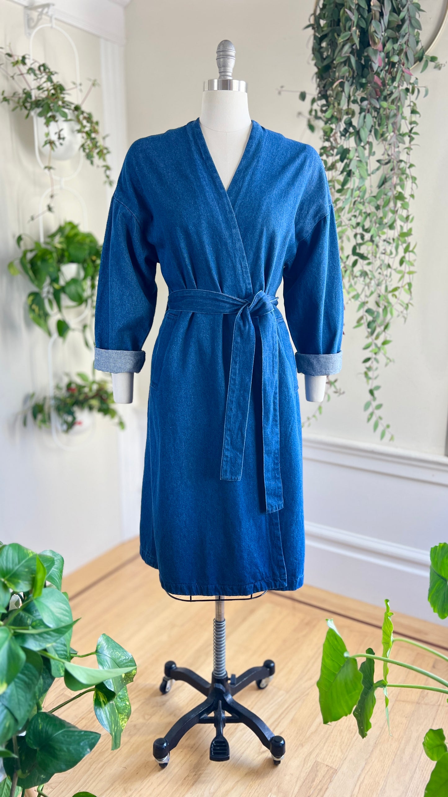 1970s Belted Denim Wrap Coat | small/medium/large