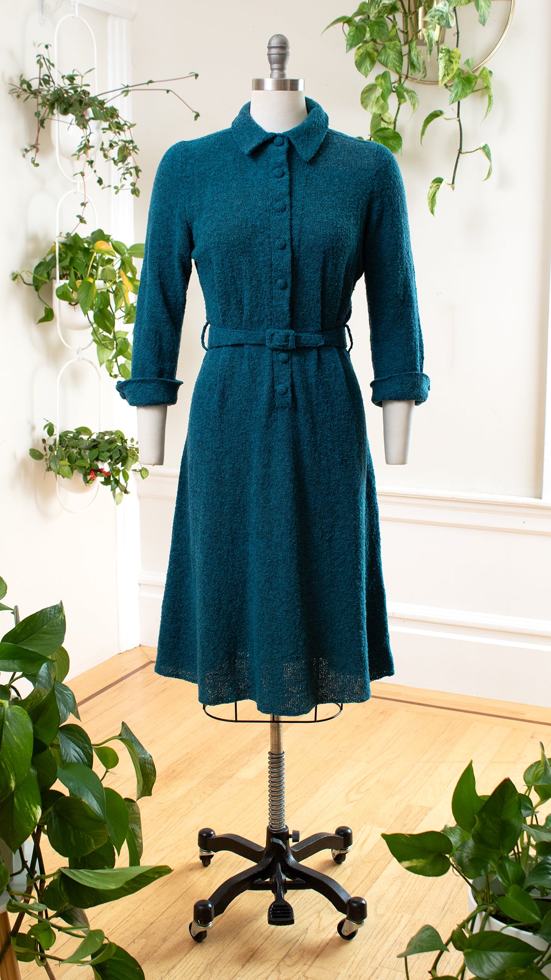 1950s Teal Knit Sweater Dress | small/medium