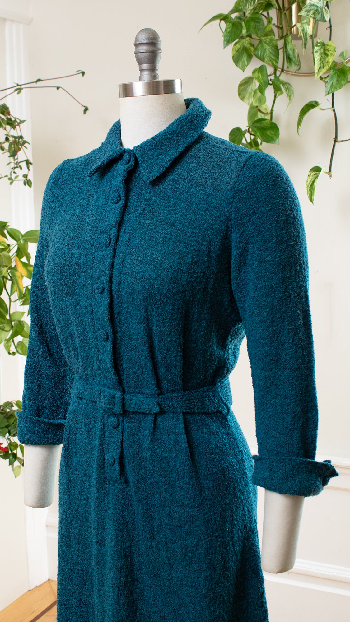 1950s Teal Knit Sweater Dress | small/medium