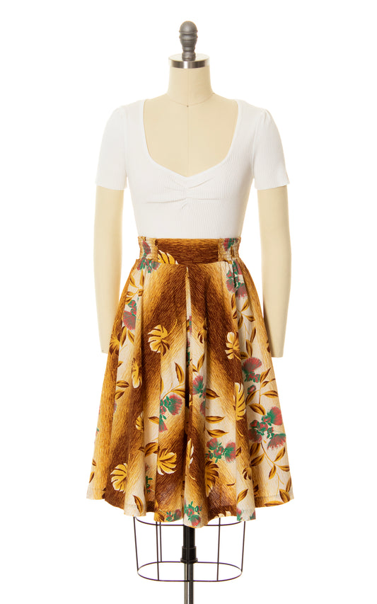 1950s Floral Hawaiian Shirred Skirt | x-small/small