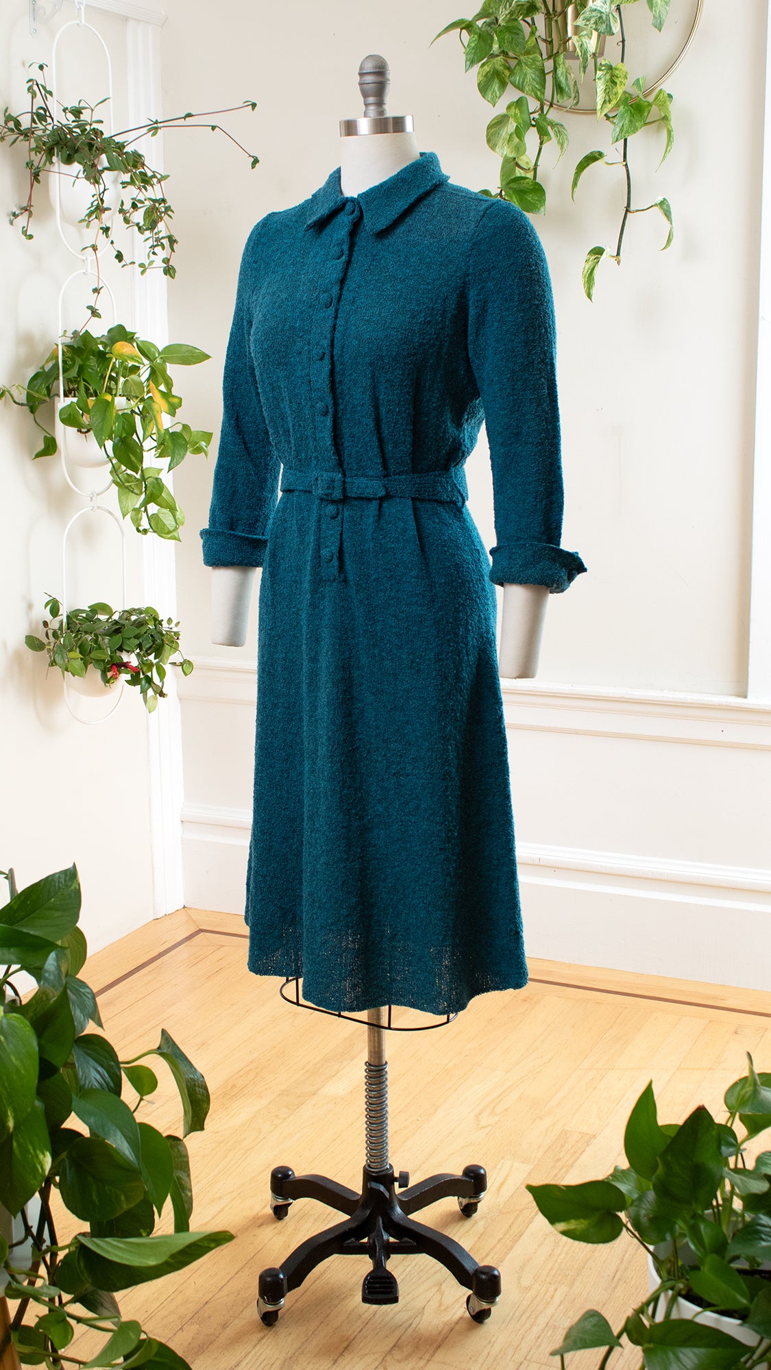 1950s Teal Knit Sweater Dress | small/medium