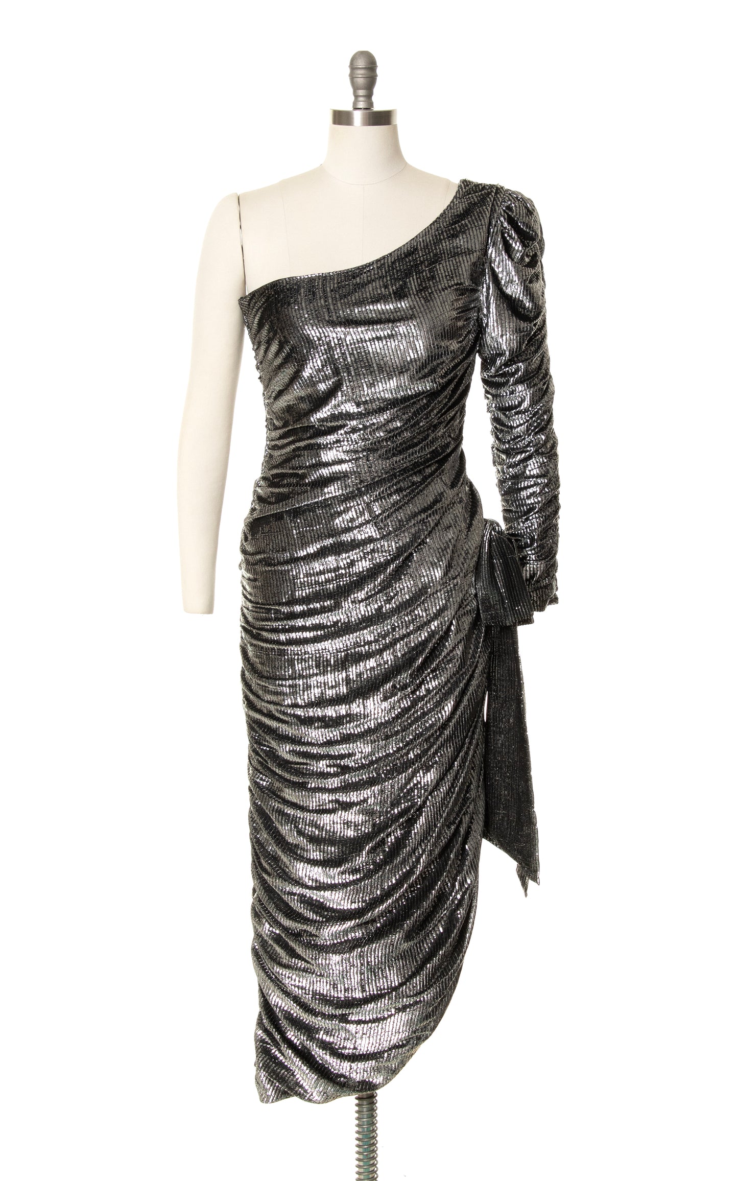 1970s 1980s NEW LEAF Metallic Ruched Gown | small/medium