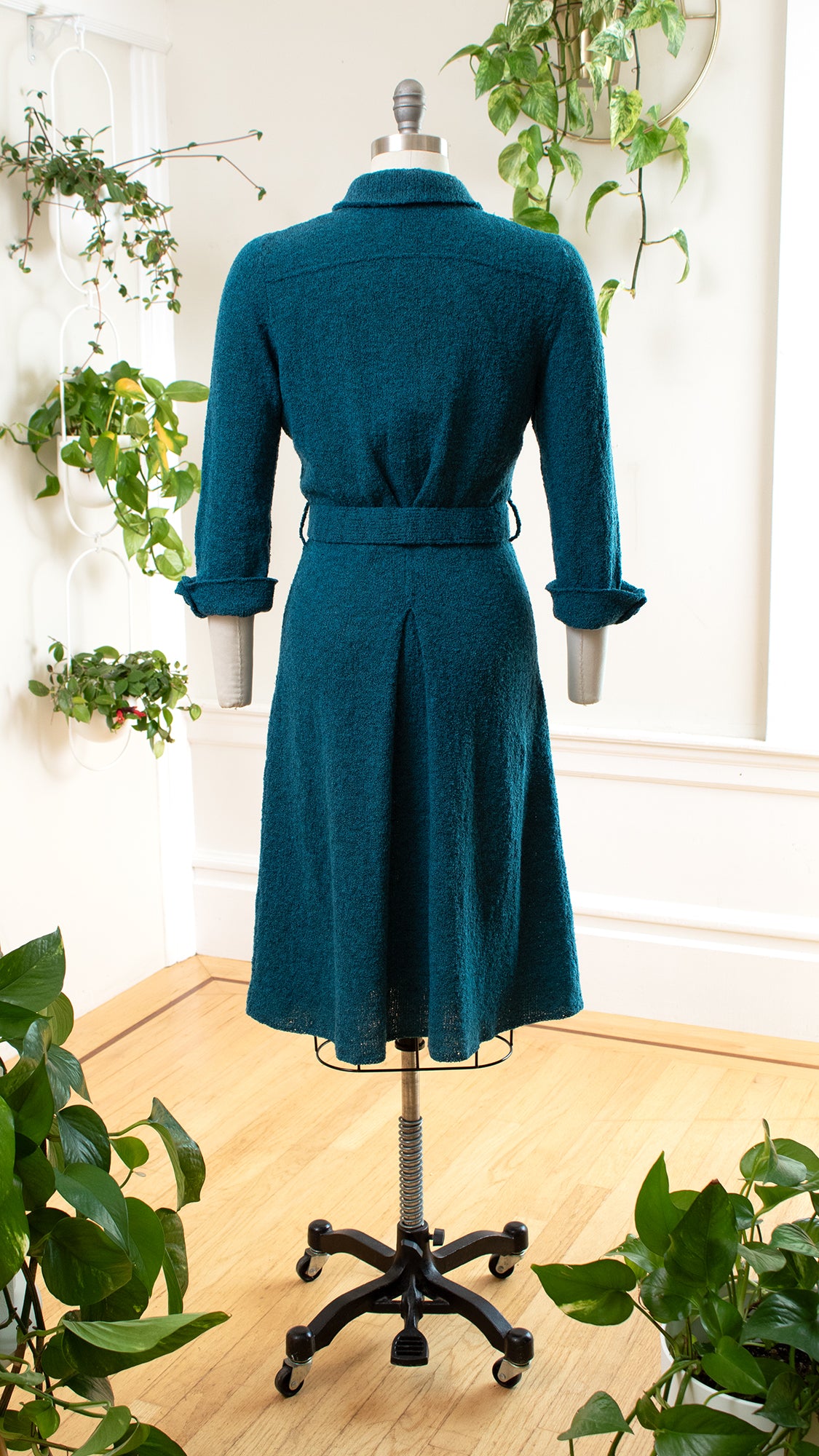 1950s Teal Knit Sweater Dress | small/medium