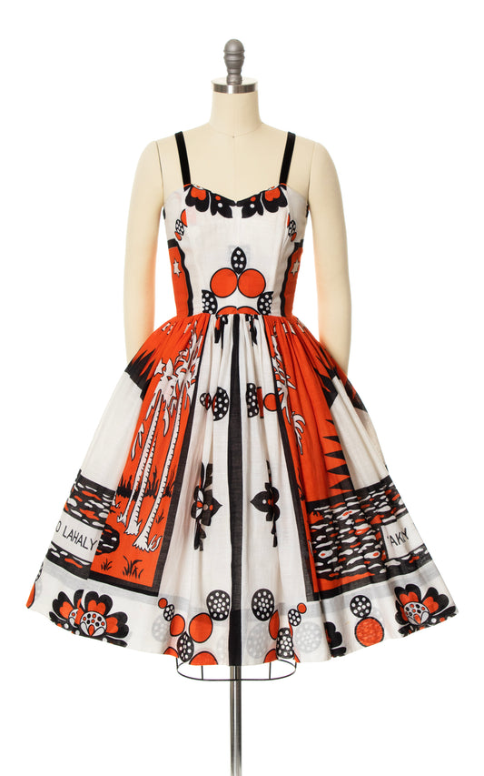 1950s African Novelty Print Cotton Sundress | x-small