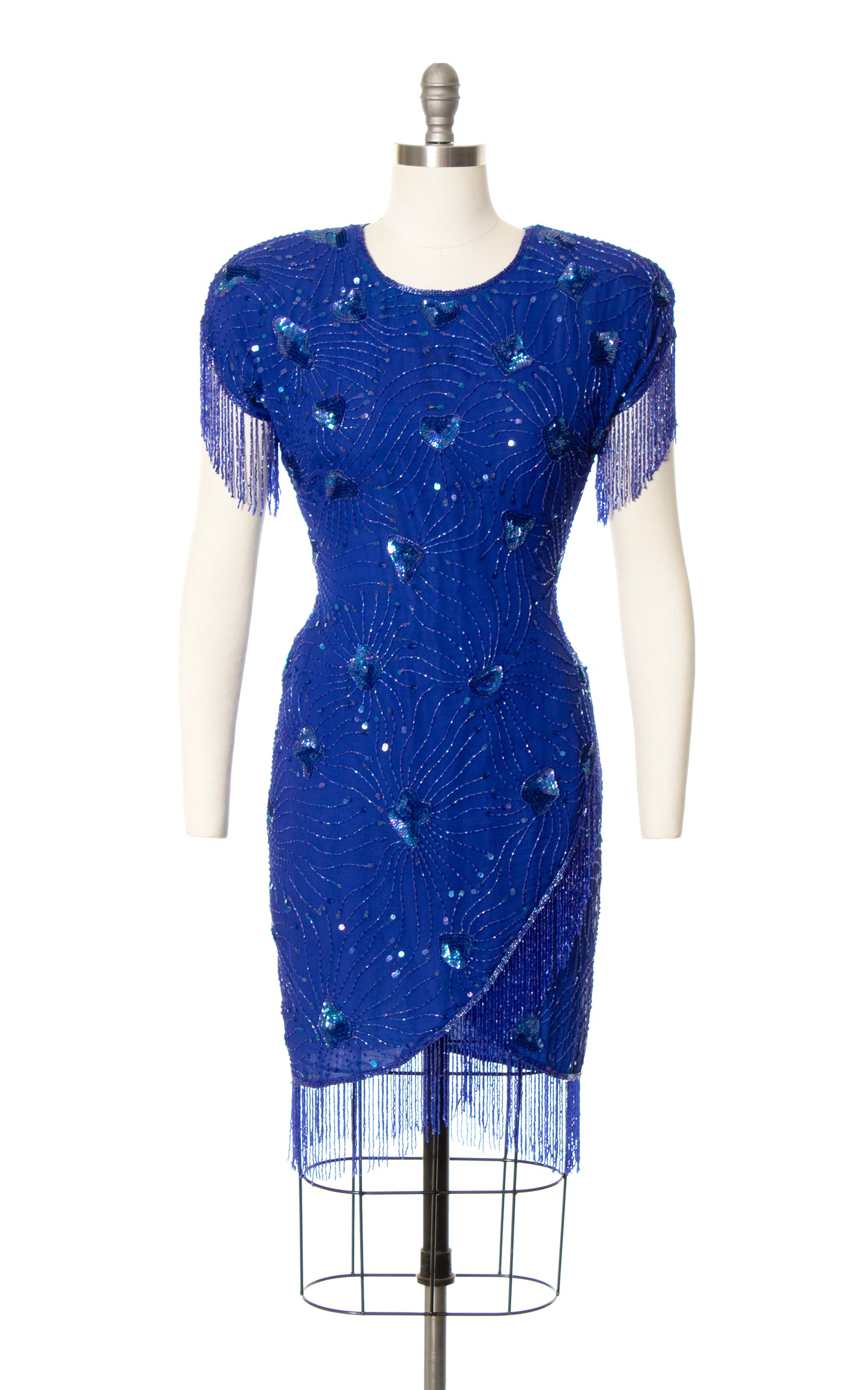 1980s Silk Beaded Tassels Party Dress | small/medium