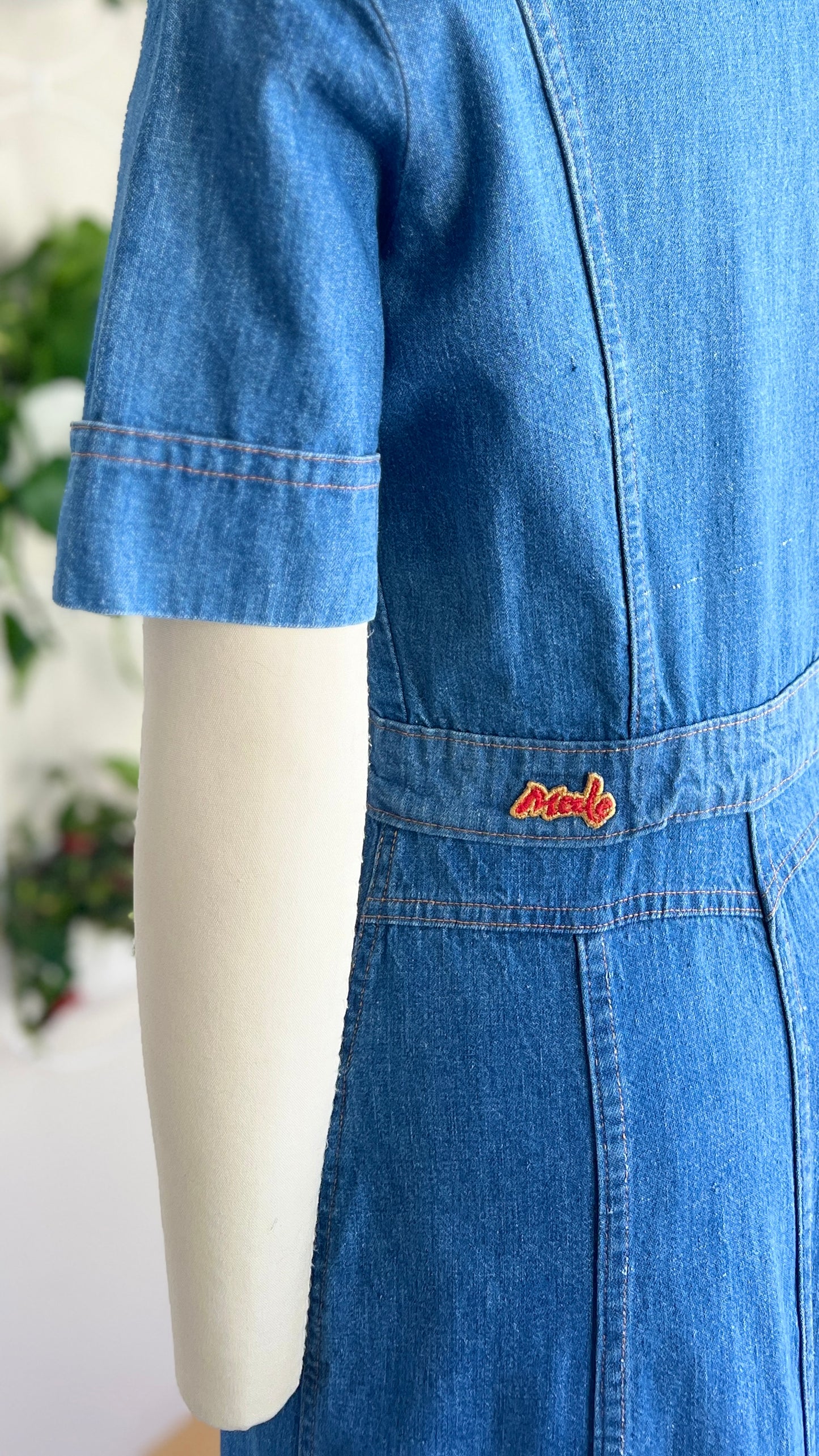 1970s Blue Denim Shirt Dress | small