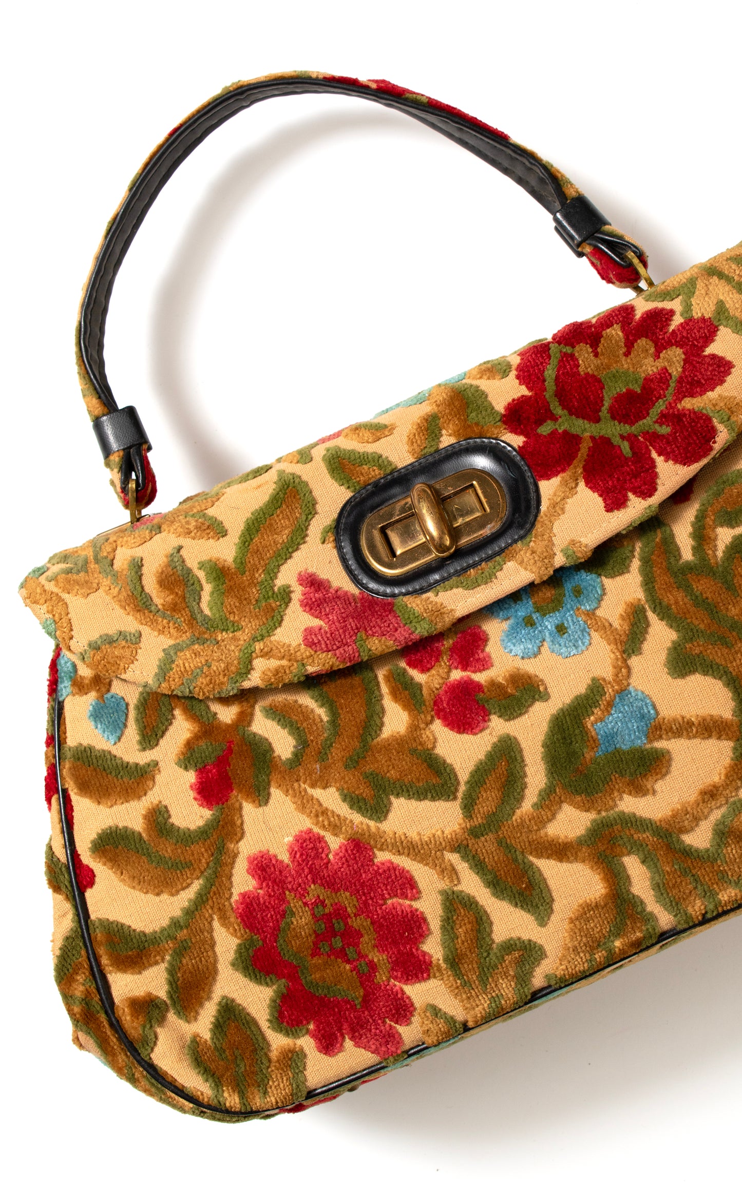 1960s 1970s Floral Chenille Carpet Bag