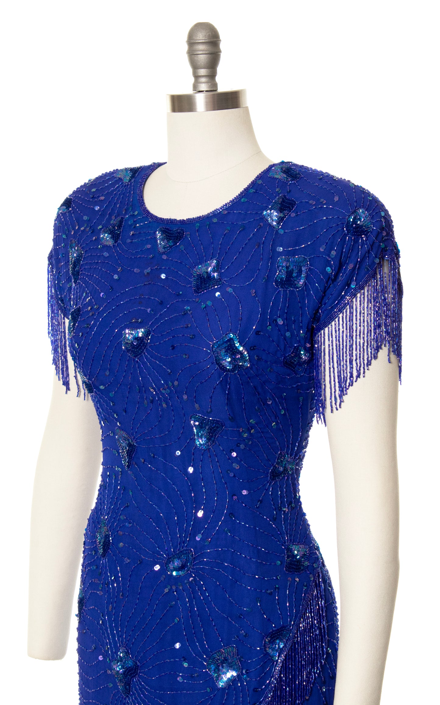 1980s Silk Beaded Tassels Party Dress | small/medium