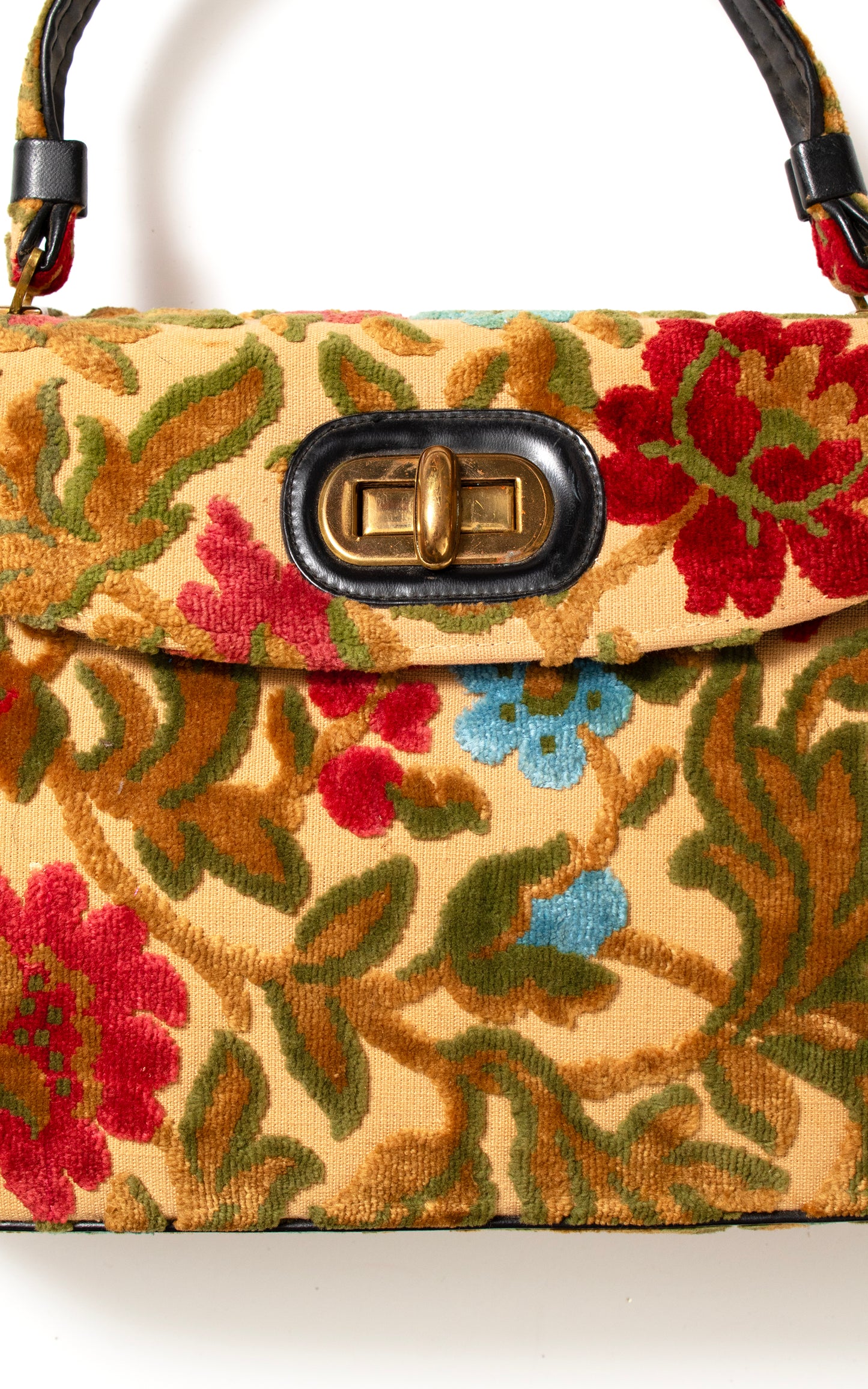 1960s 1970s Floral Chenille Carpet Bag