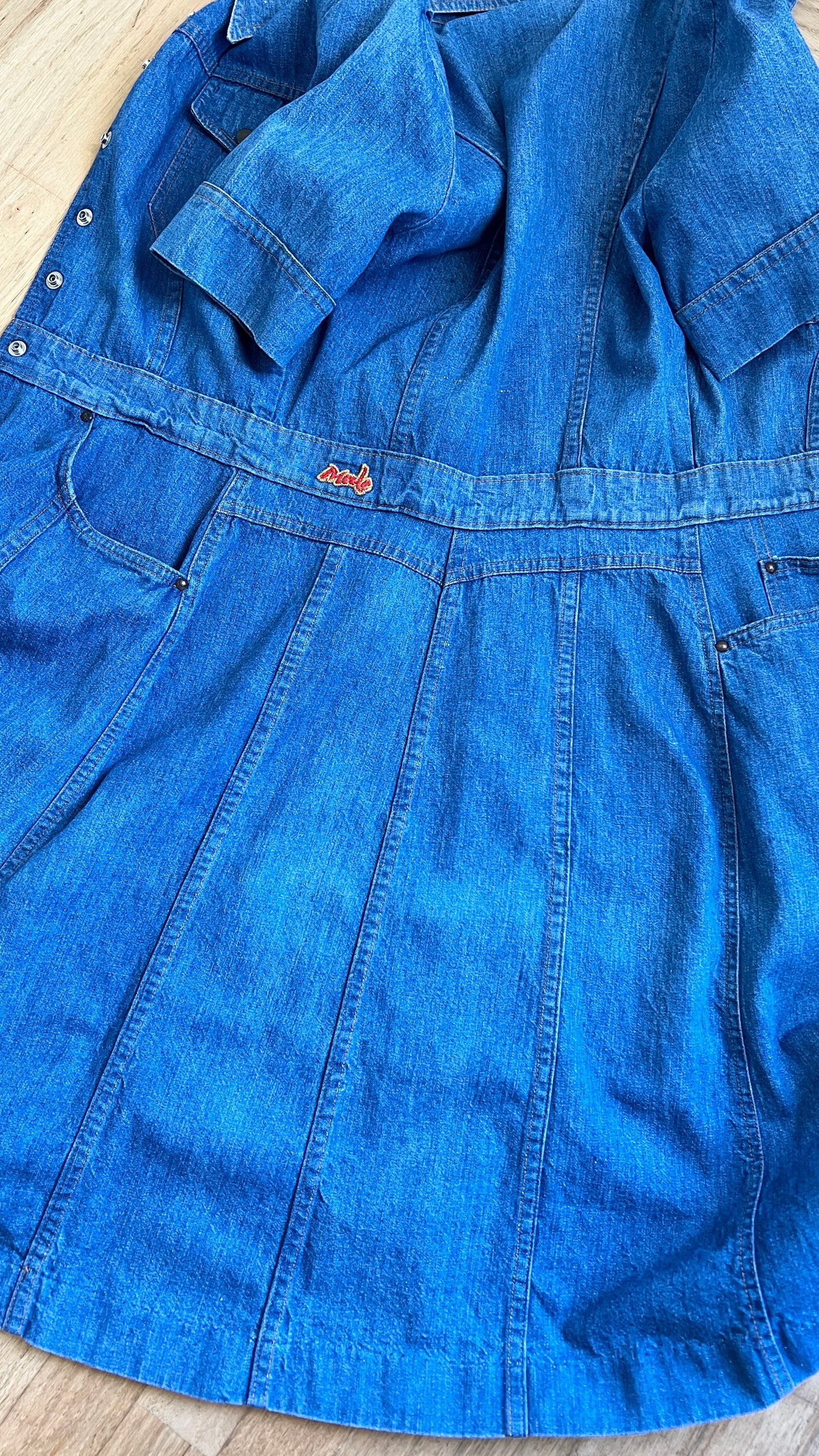 1970s Blue Denim Shirt Dress | small