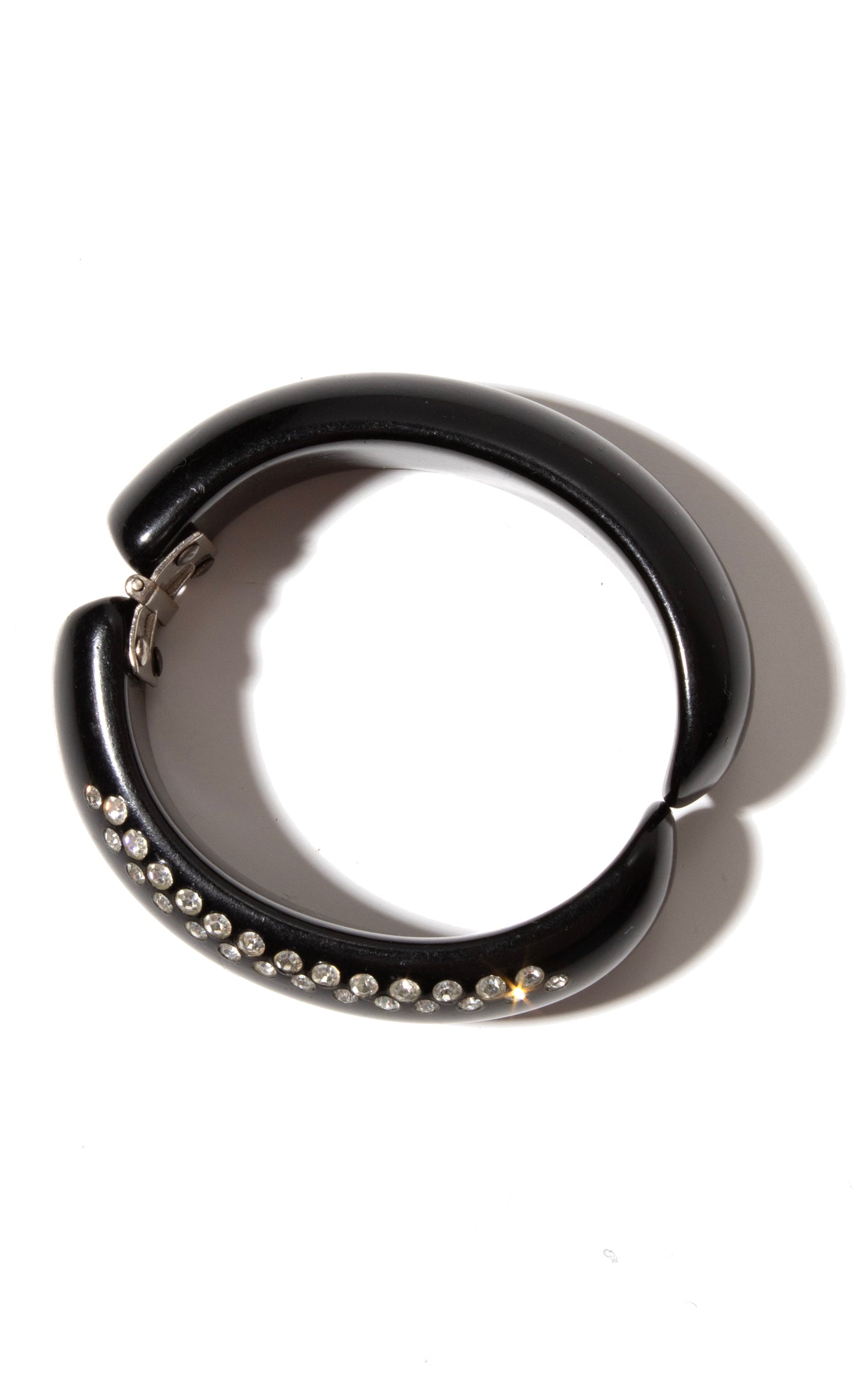 1960s Rhinestone & Black Plastic Clamper Bracelet