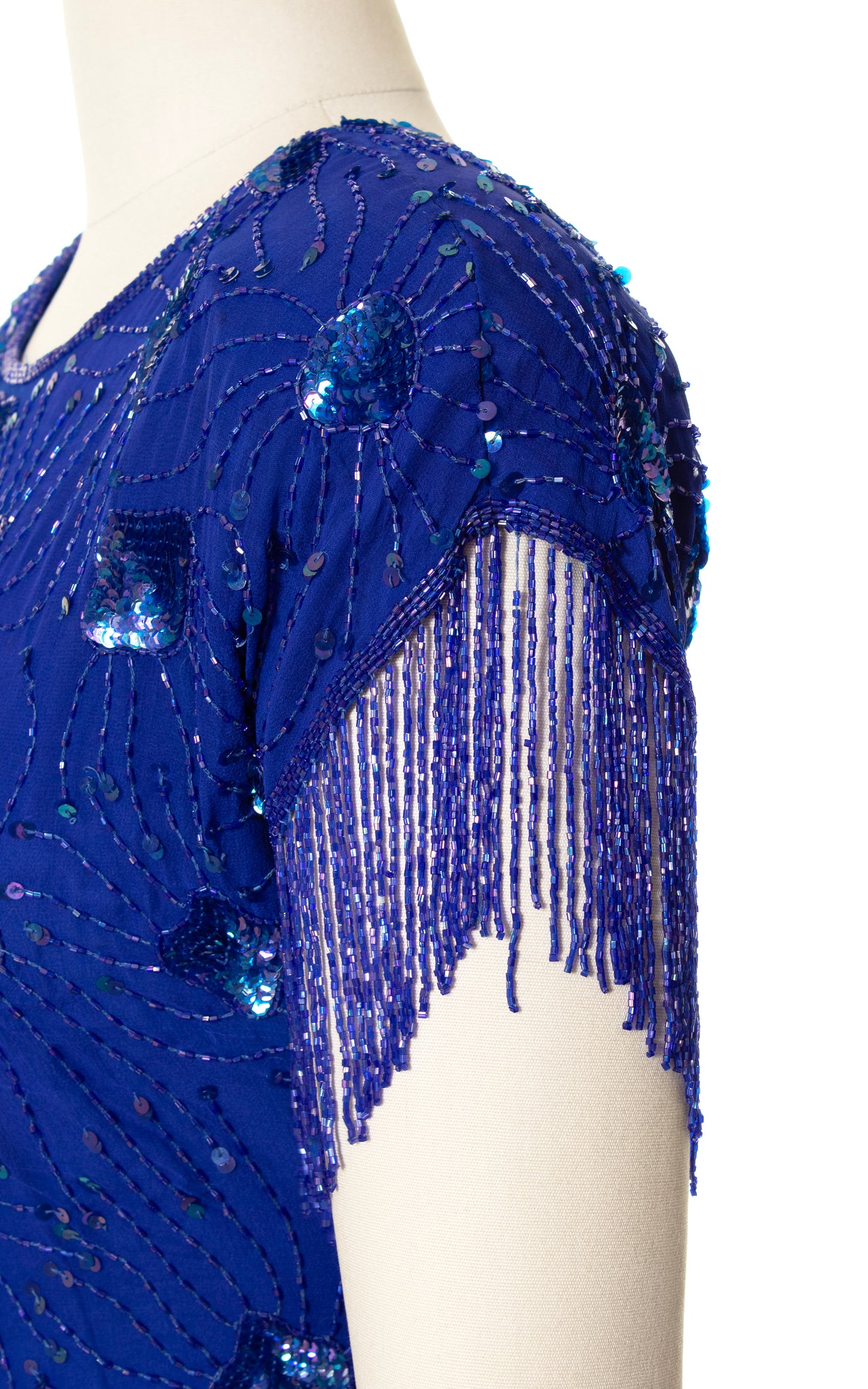 1980s Silk Beaded Tassels Party Dress | small/medium