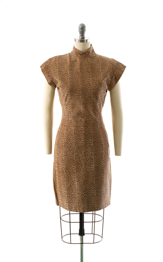 1980s Suede Leopard Print Open Back Dress | x-small