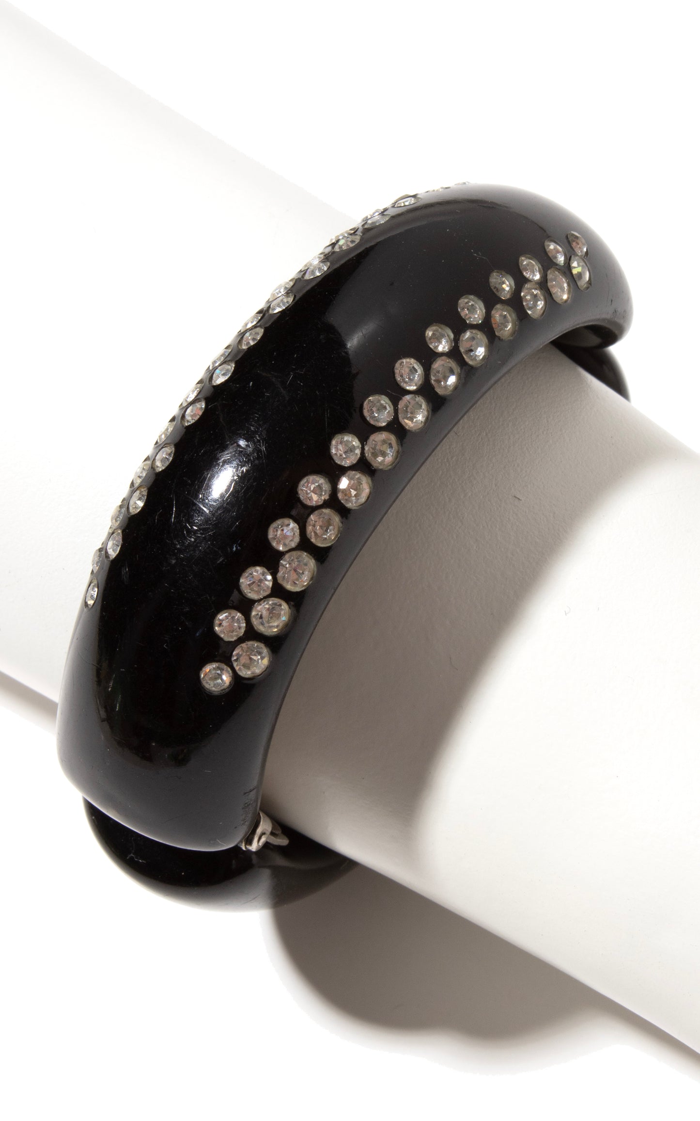 1960s Rhinestone & Black Plastic Clamper Bracelet