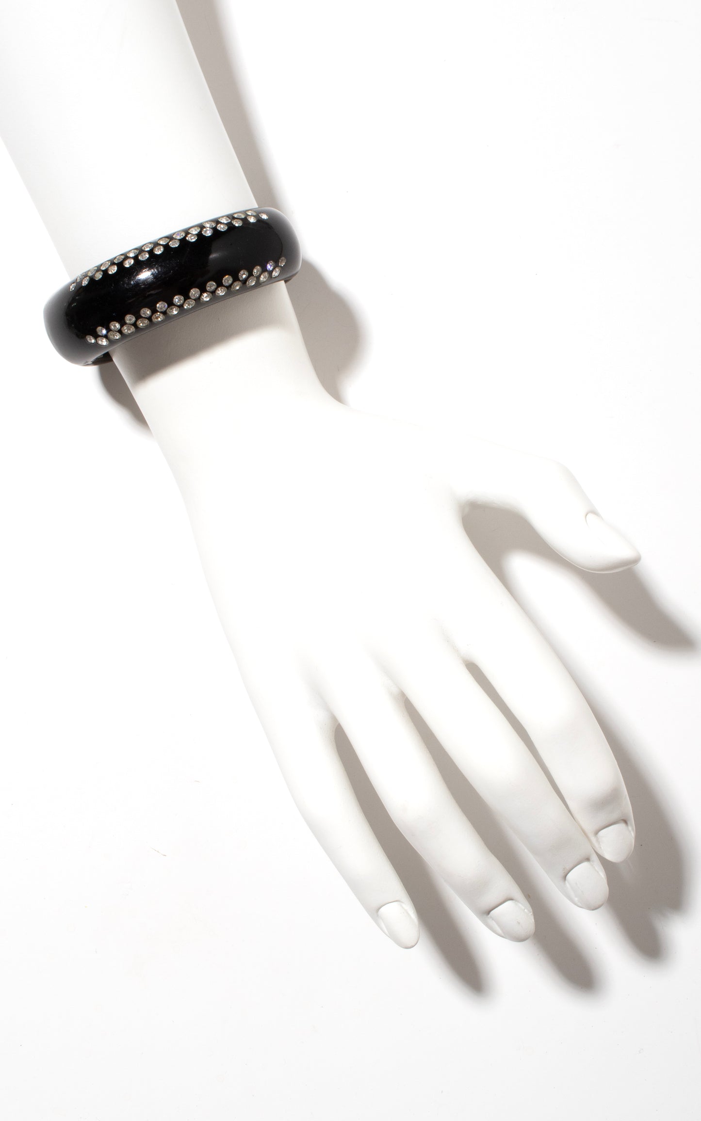 1960s Rhinestone & Black Plastic Clamper Bracelet