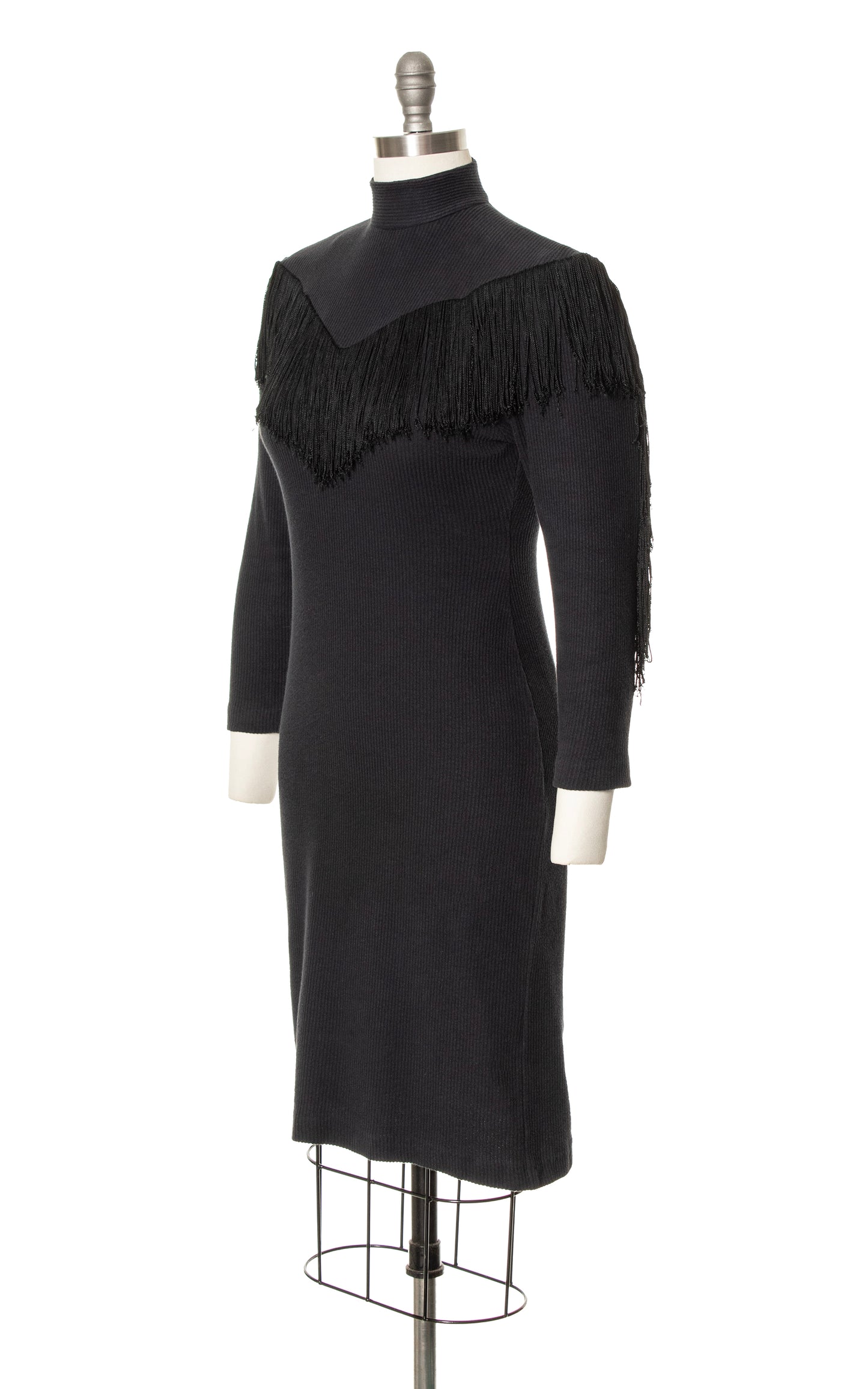 1990s Fringe Black Jersey Wiggle Dress | x-small/small/medium
