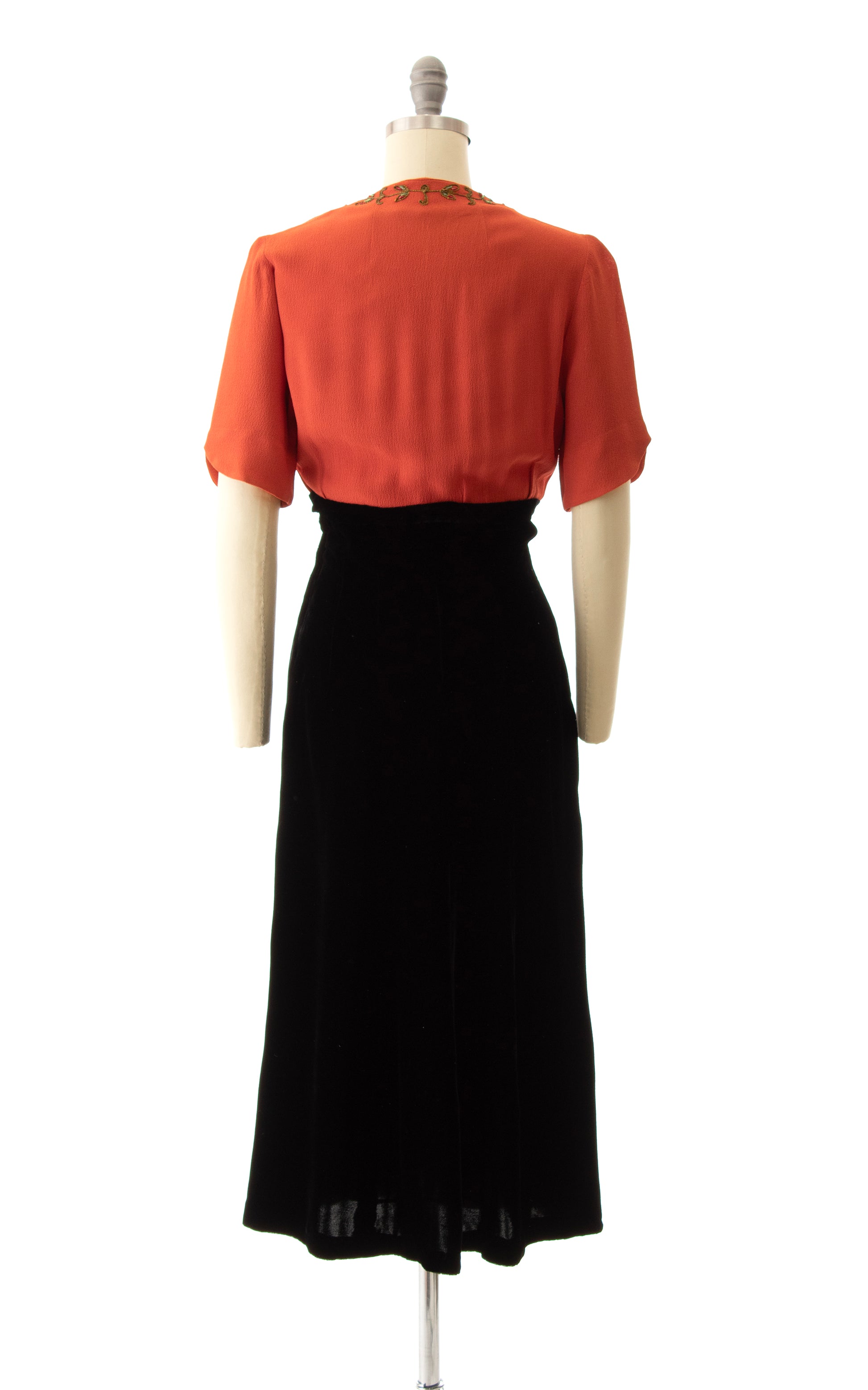 1930s Beaded Crepe & Velvet Dress