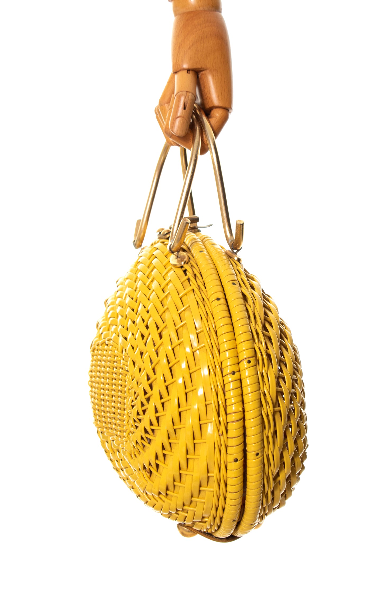 1960s Yellow Woven Wicker Box Purse