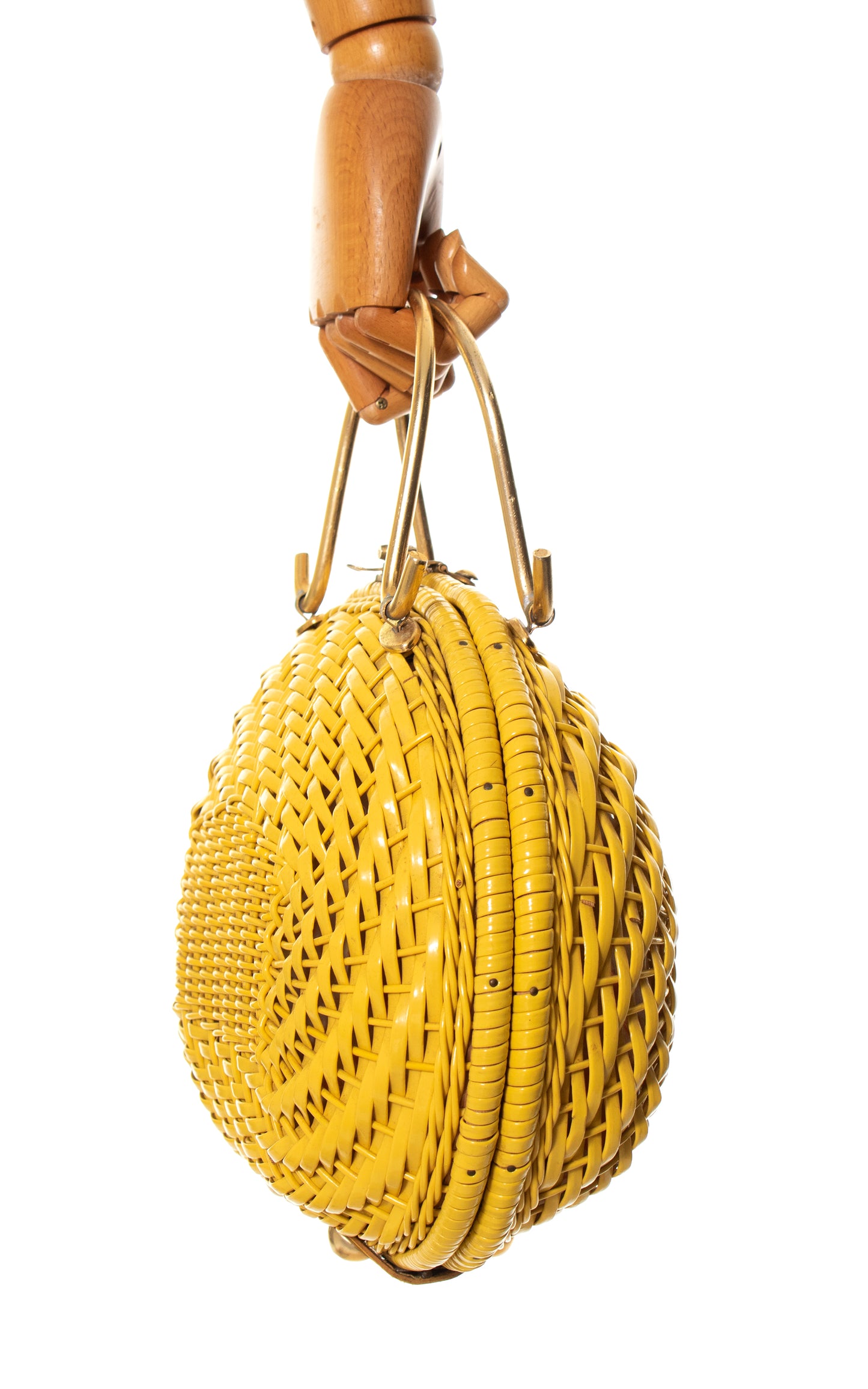 1960s Yellow Woven Wicker Box Purse