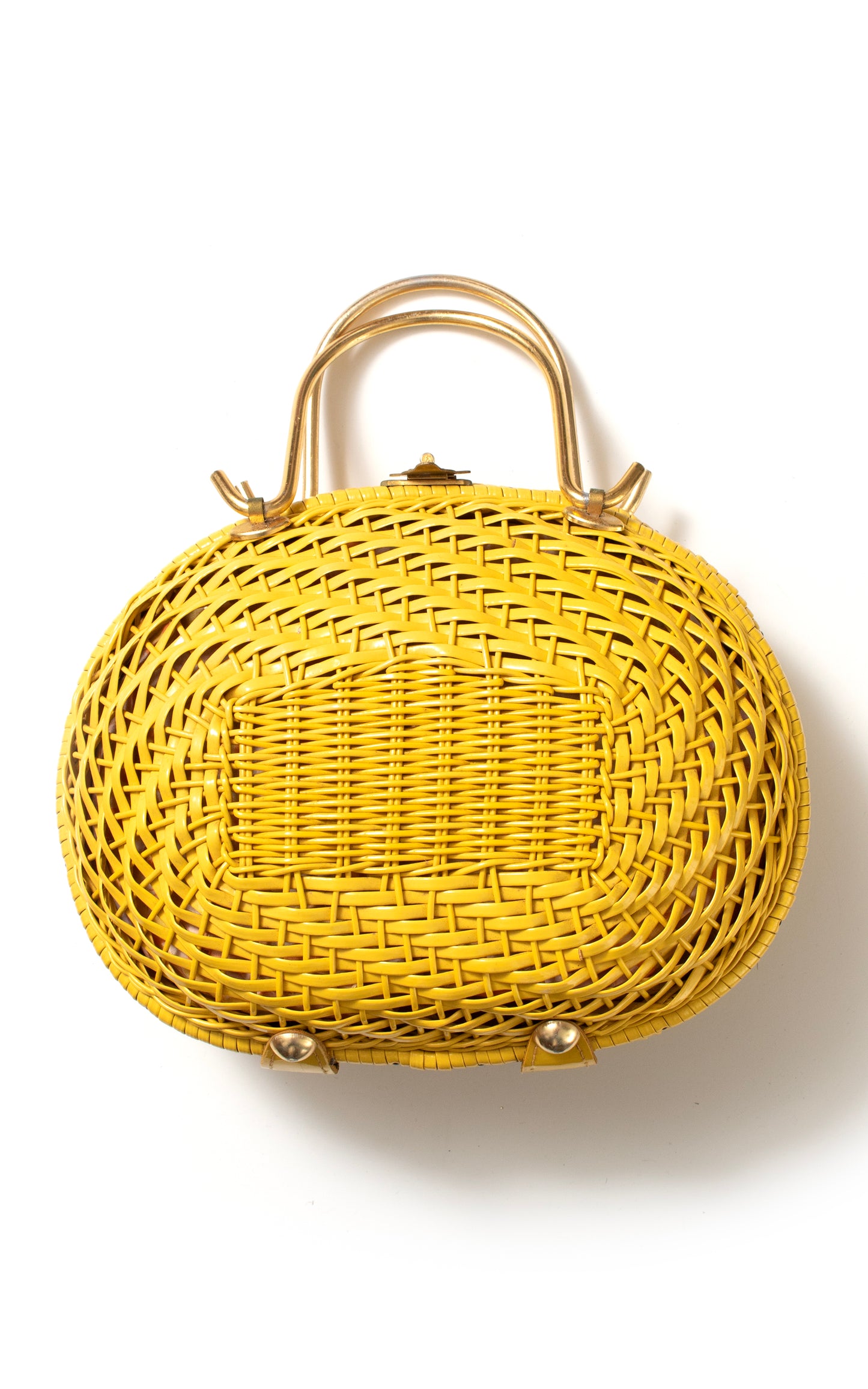 1960s Yellow Woven Wicker Box Purse