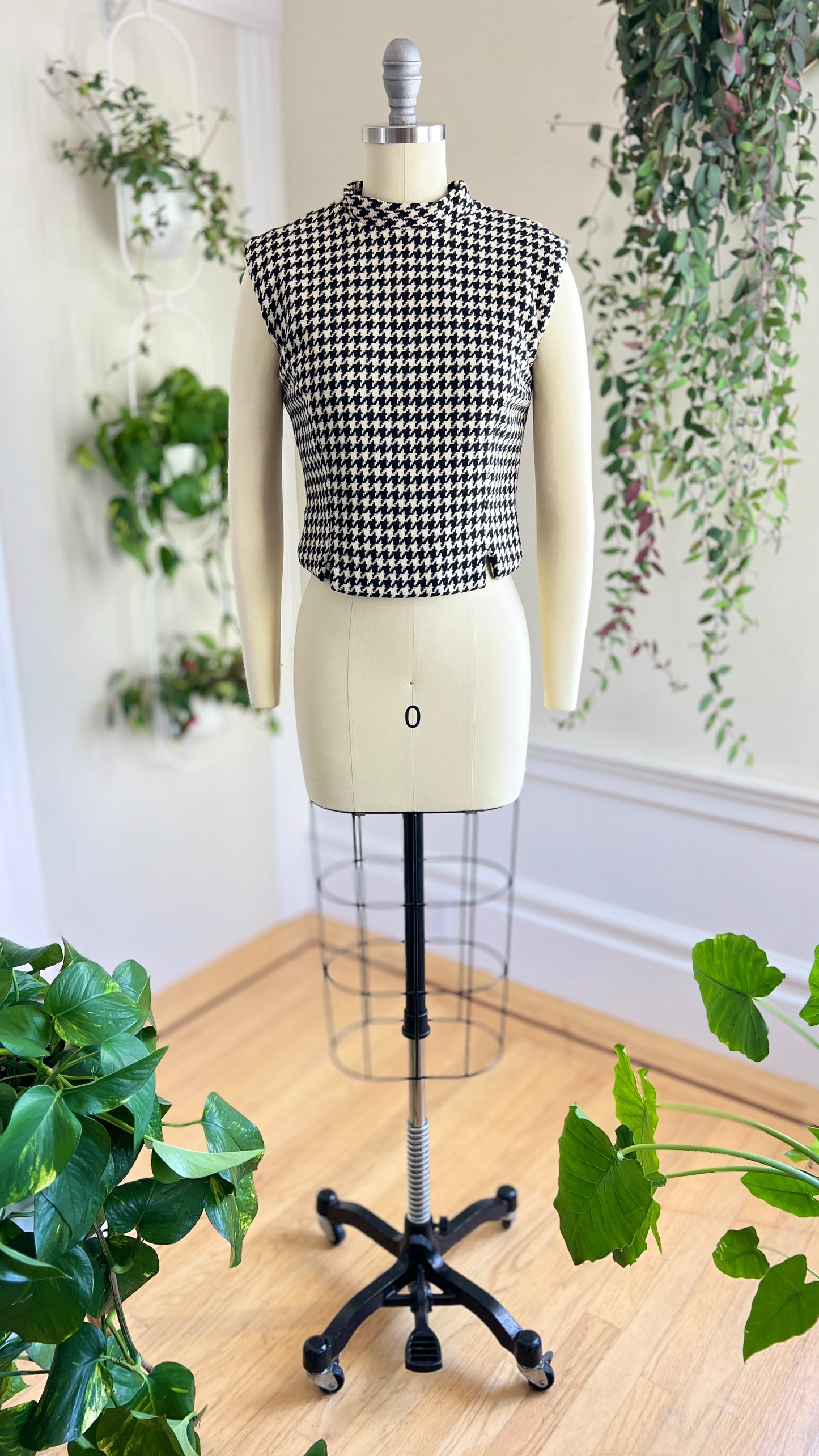 1950s 1960s Houndstooth Wool Top | small