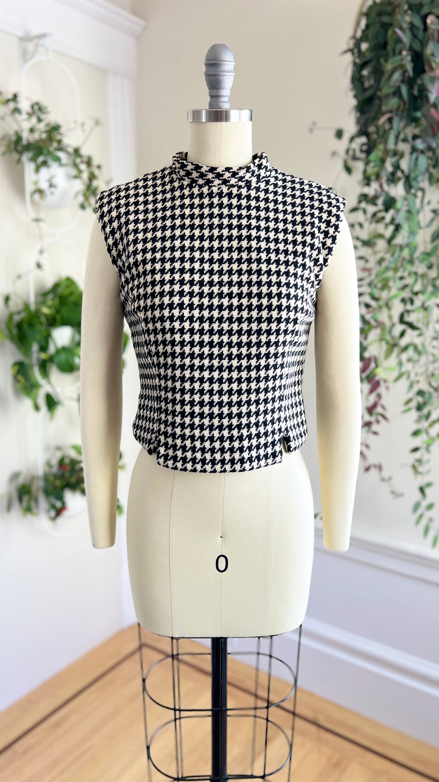 1950s 1960s Houndstooth Wool Top | small