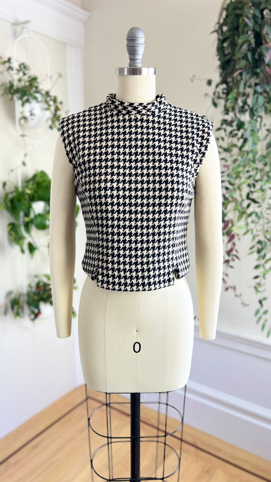 1950s 1960s Houndstooth Wool Top | small