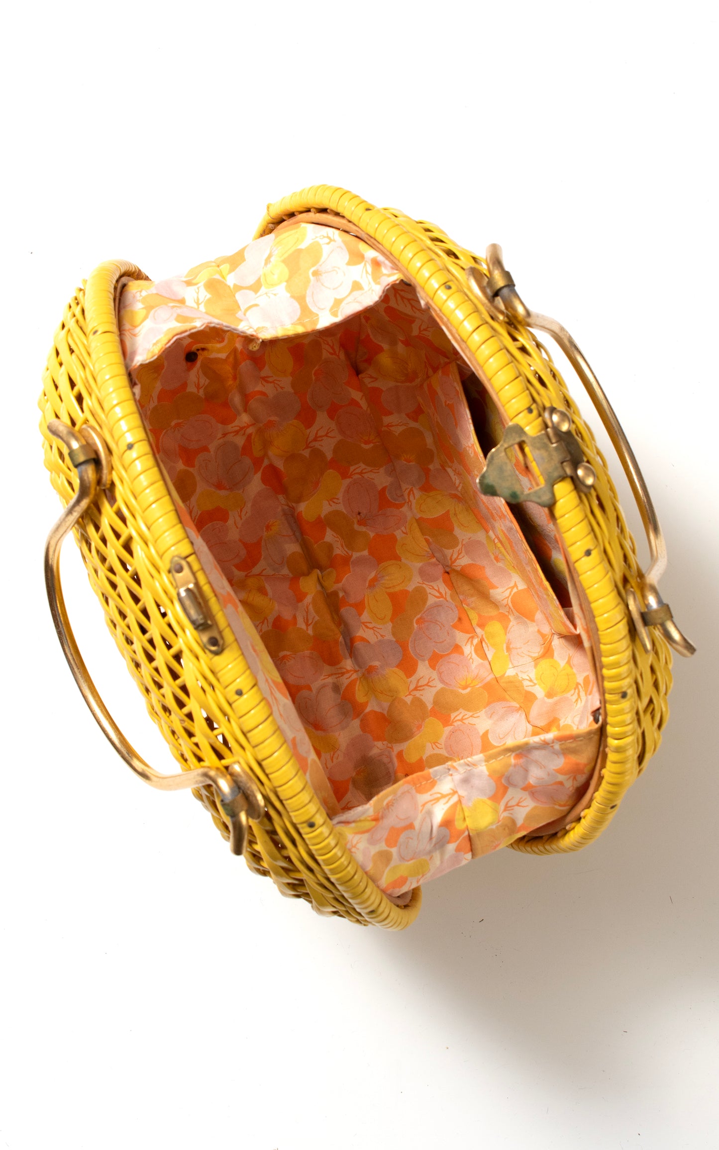 1960s Yellow Woven Wicker Box Purse