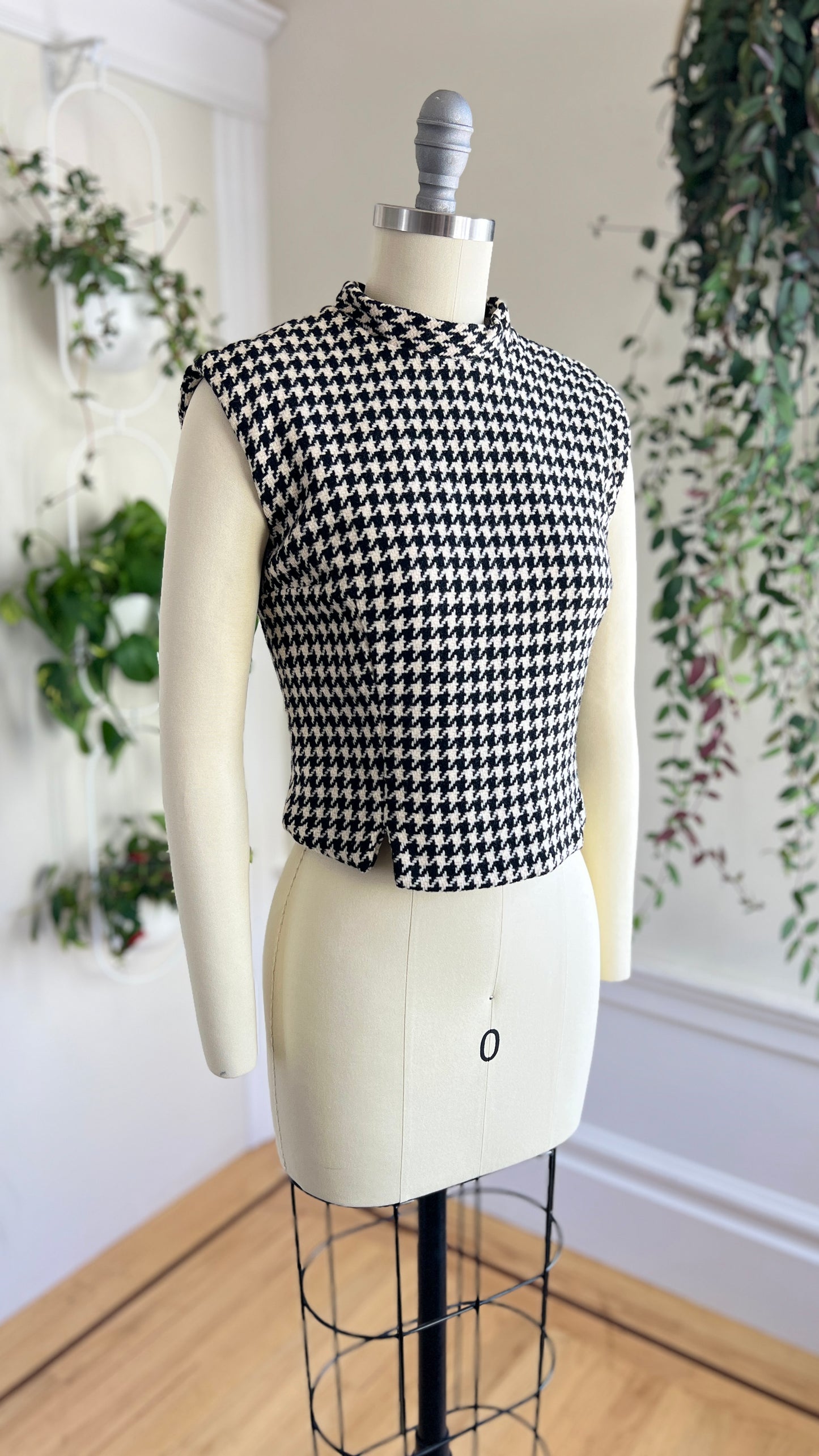 1950s 1960s Houndstooth Wool Top | small