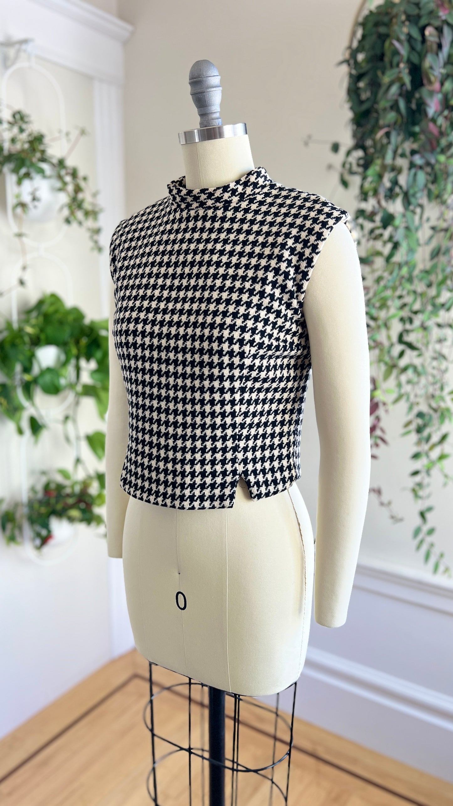 1950s 1960s Houndstooth Wool Top | small