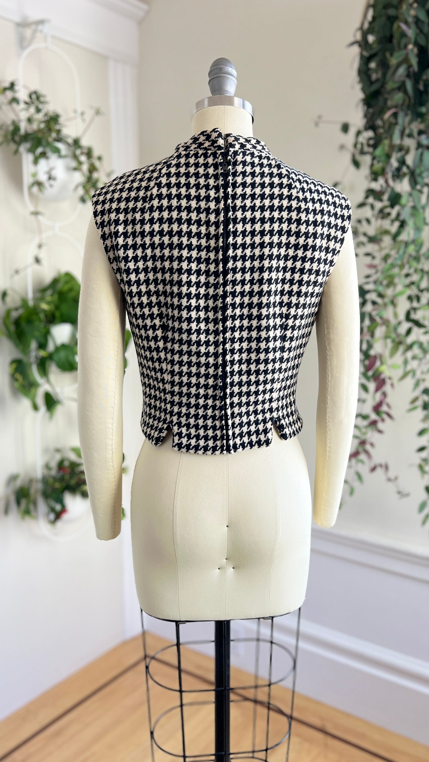 1950s 1960s Houndstooth Wool Top | small