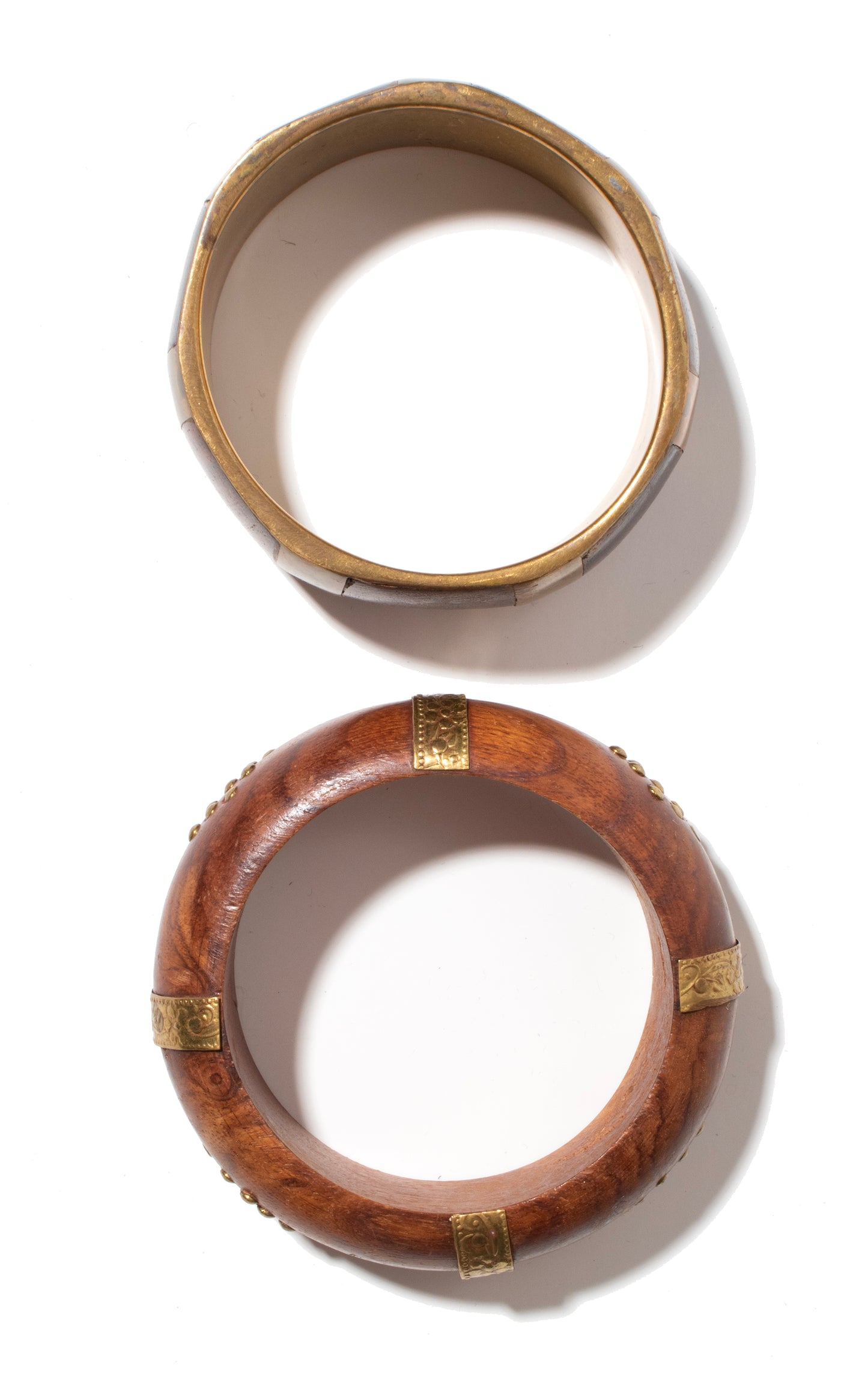 1970s 1980s Brass & Wood Bangles Set