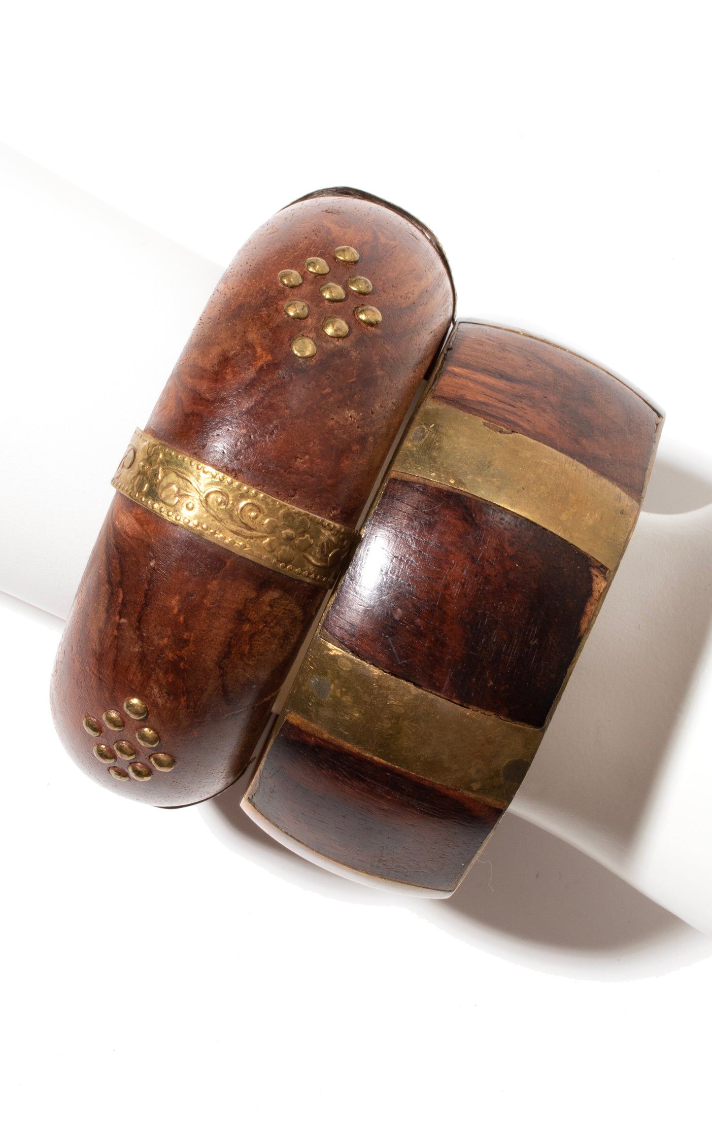 1970s 1980s Brass & Wood Bangles Set