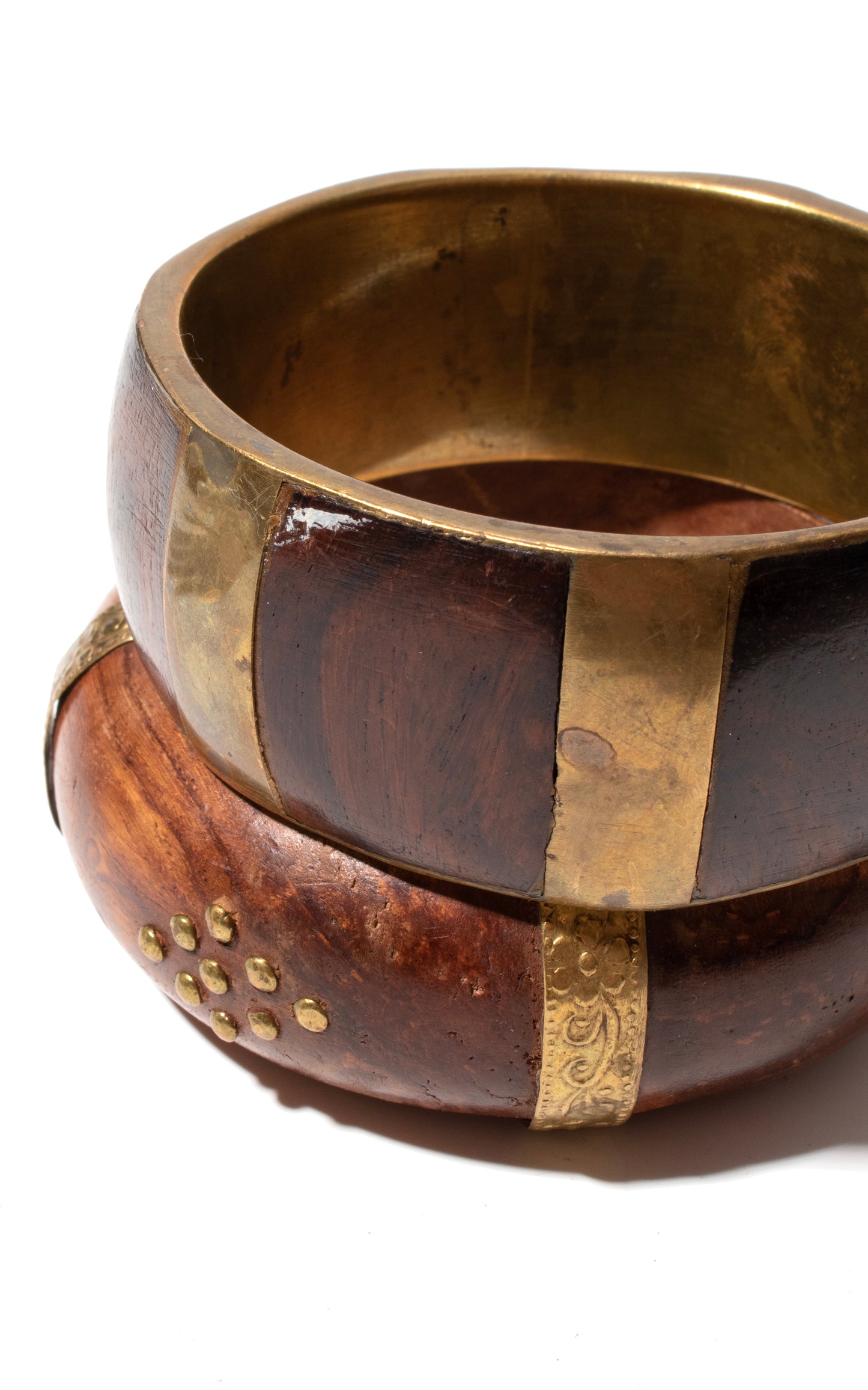 1970s 1980s Brass & Wood Bangles Set