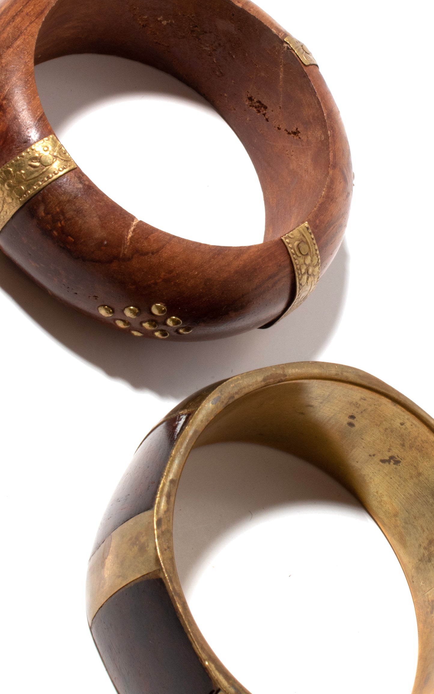 1970s 1980s Brass & Wood Bangles Set