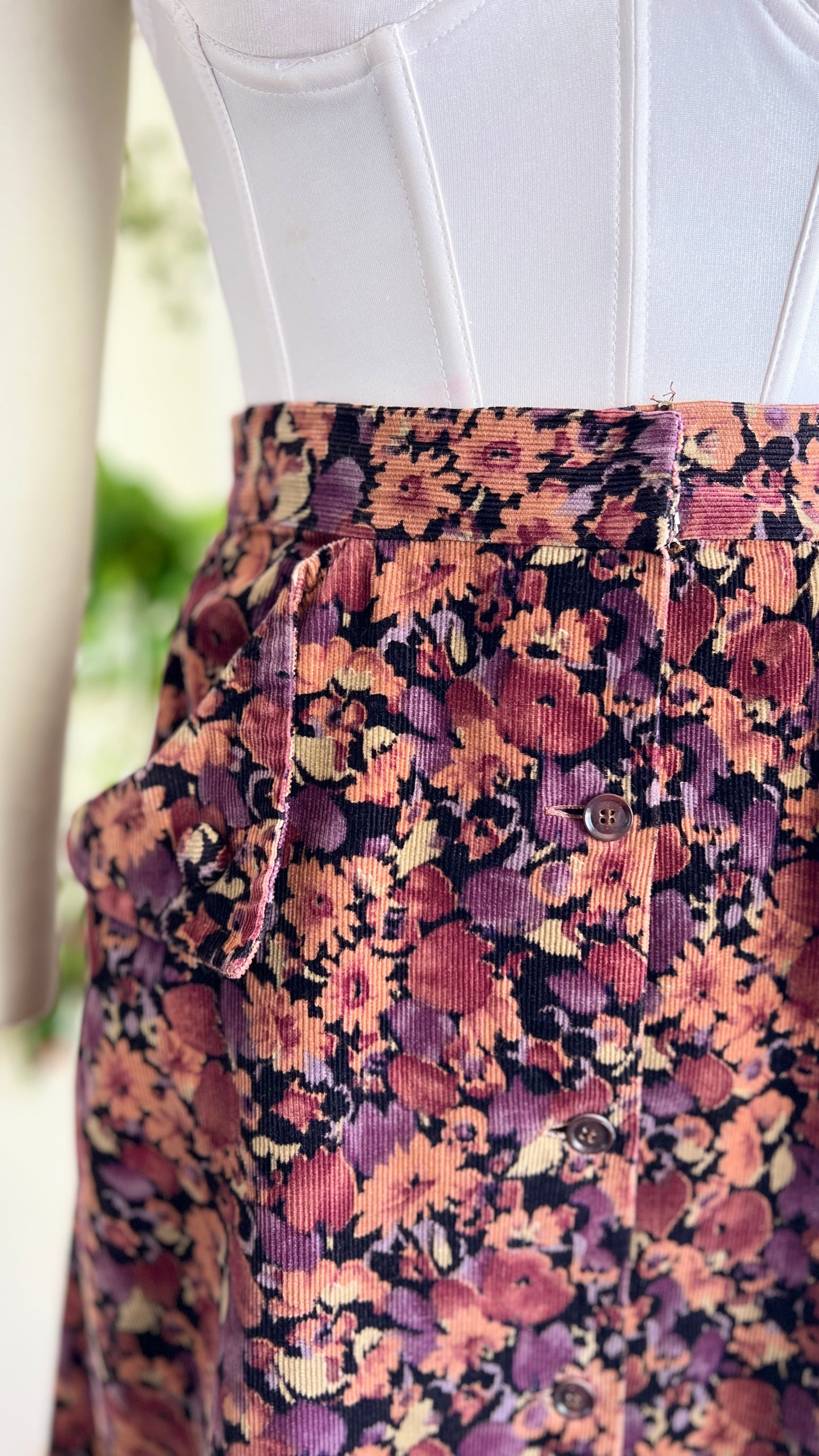 1970s Autumnal Floral Corduroy Skirt | medium