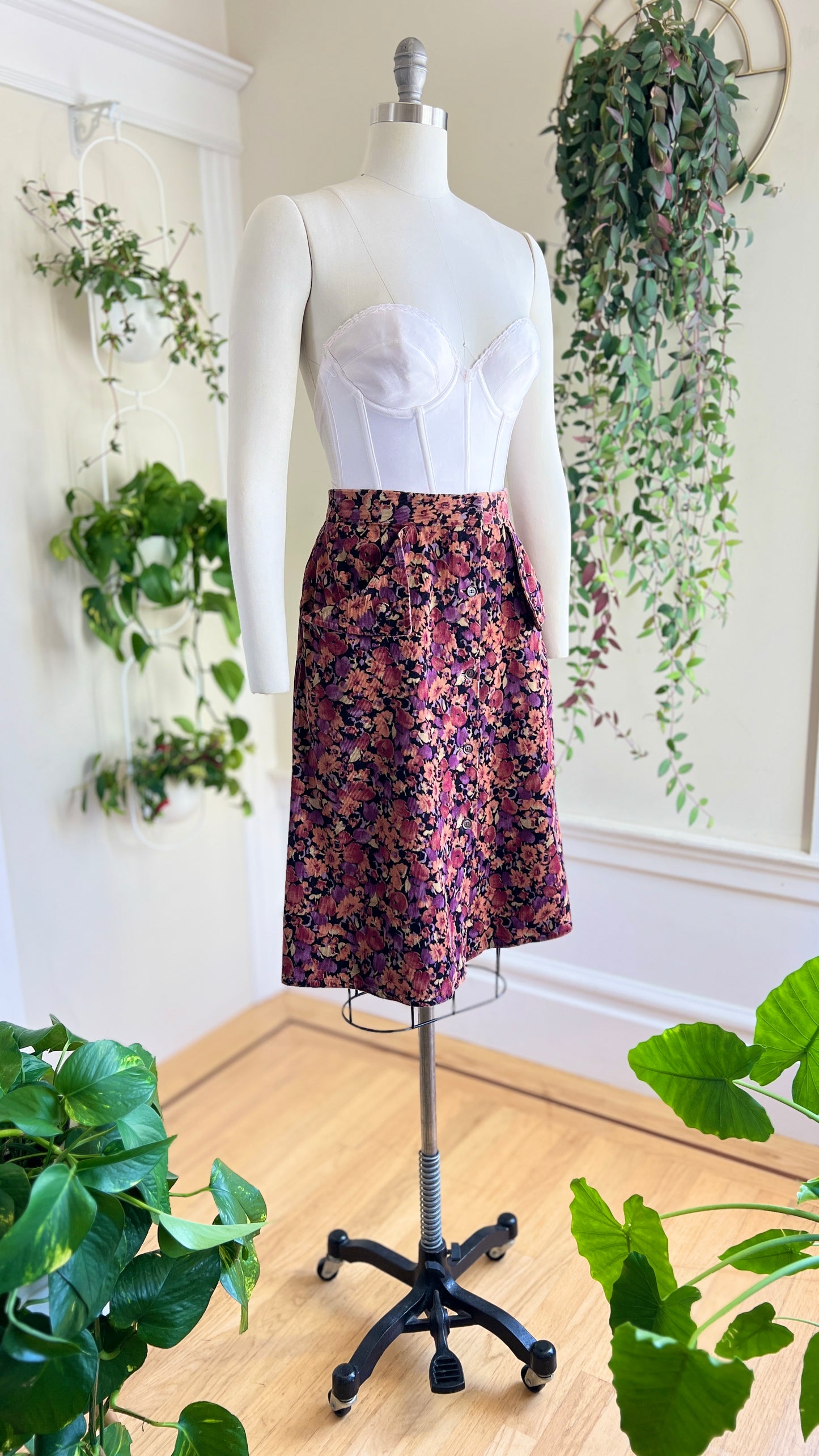 1970s Autumnal Floral Corduroy Skirt | medium