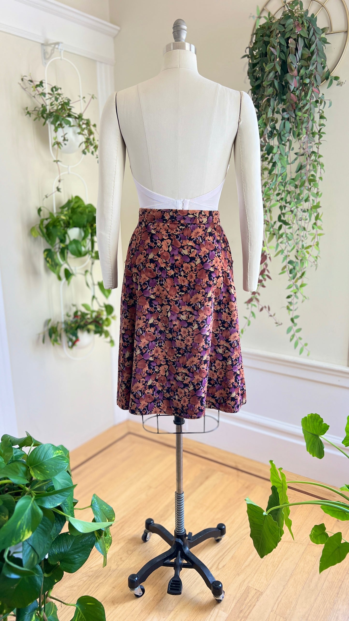 1970s Autumnal Floral Corduroy Skirt | medium