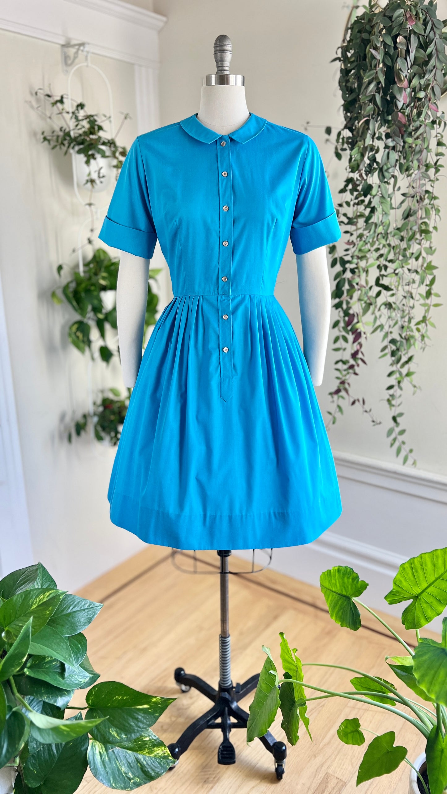 1960s Azure Blue Shirt Dress | medium