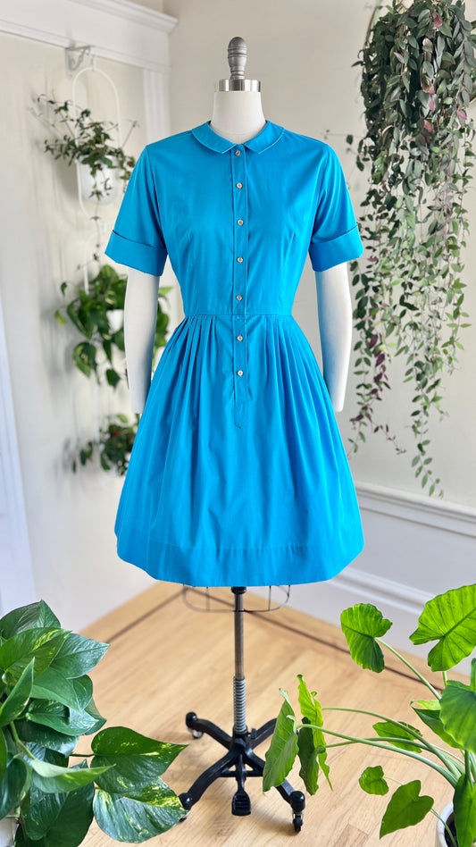 1960s Azure Blue Shirt Dress | medium