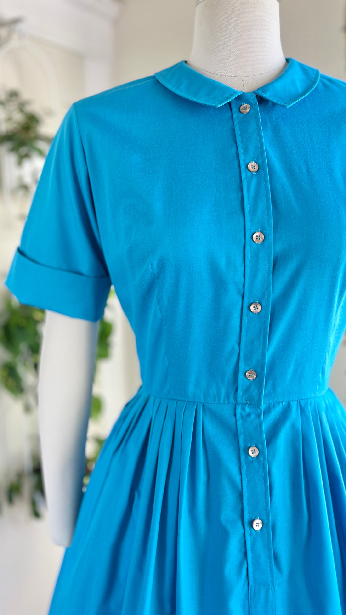 1960s Azure Blue Shirt Dress | medium