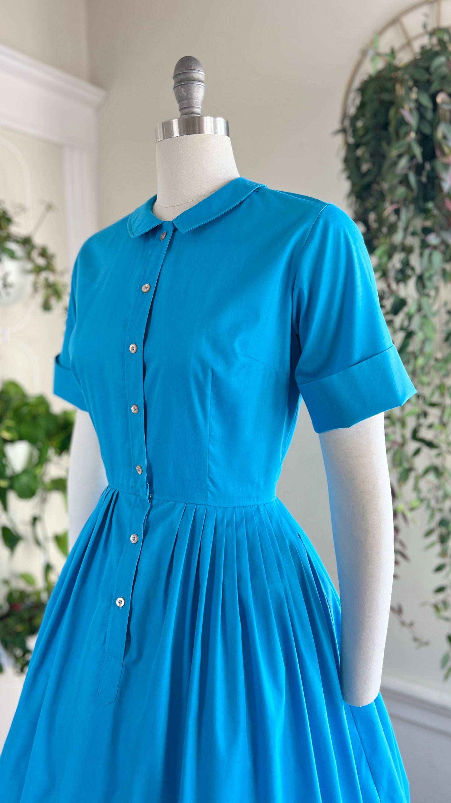 1960s Azure Blue Shirt Dress | medium