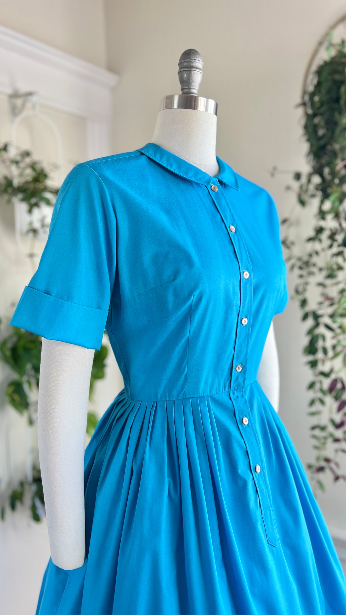 1960s Azure Blue Shirt Dress | medium