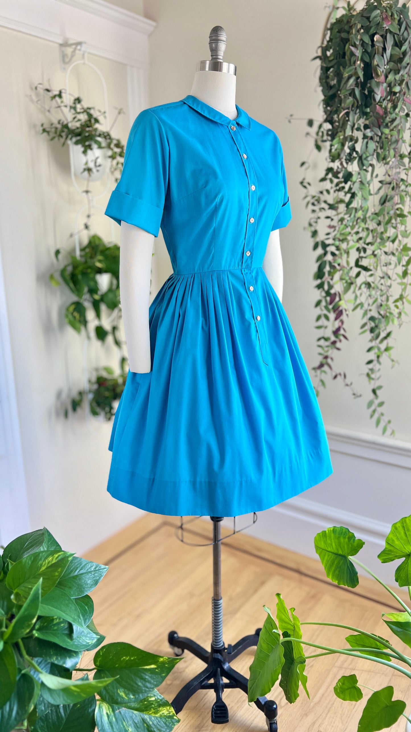 1960s Azure Blue Shirt Dress | medium