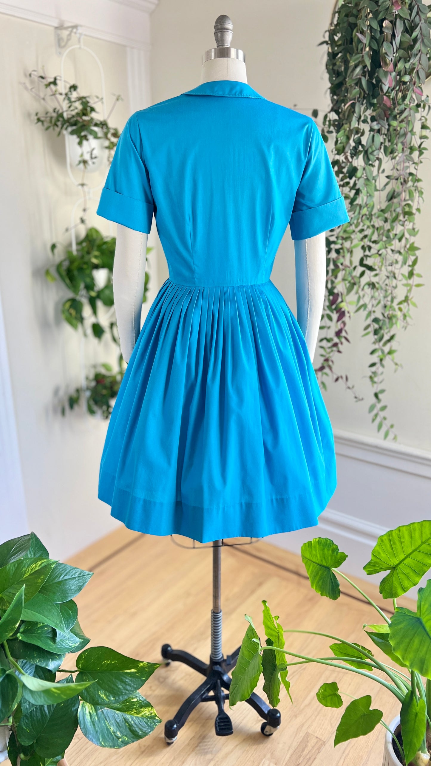 1960s Azure Blue Shirt Dress | medium