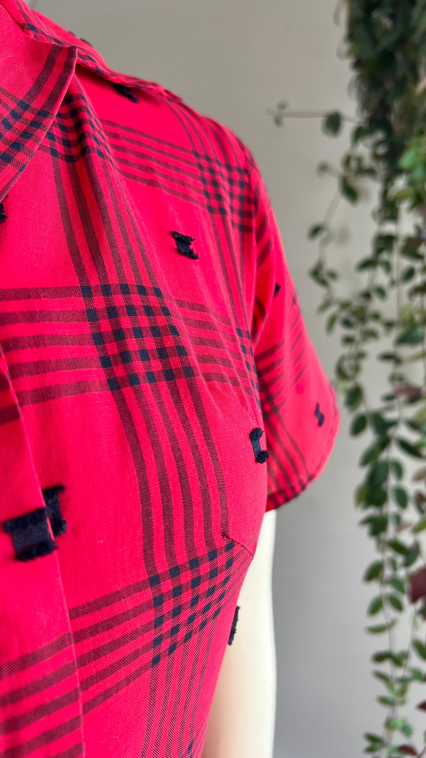 1950s Red Plaid Shirt Dress | small